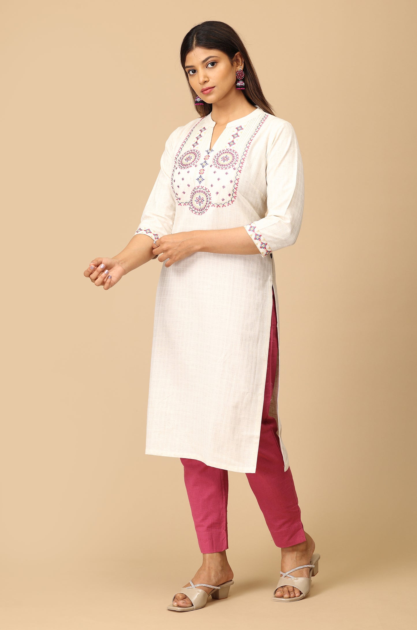 Off White Viscose Embroidery Kurti