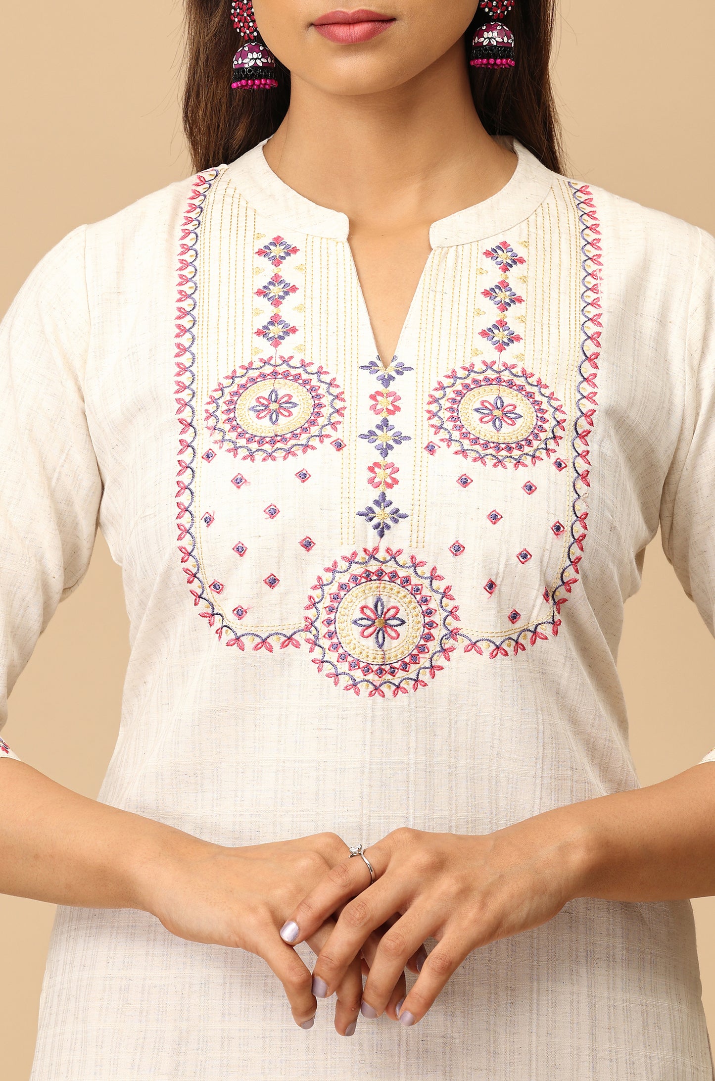 Off White Viscose Embroidery Kurti