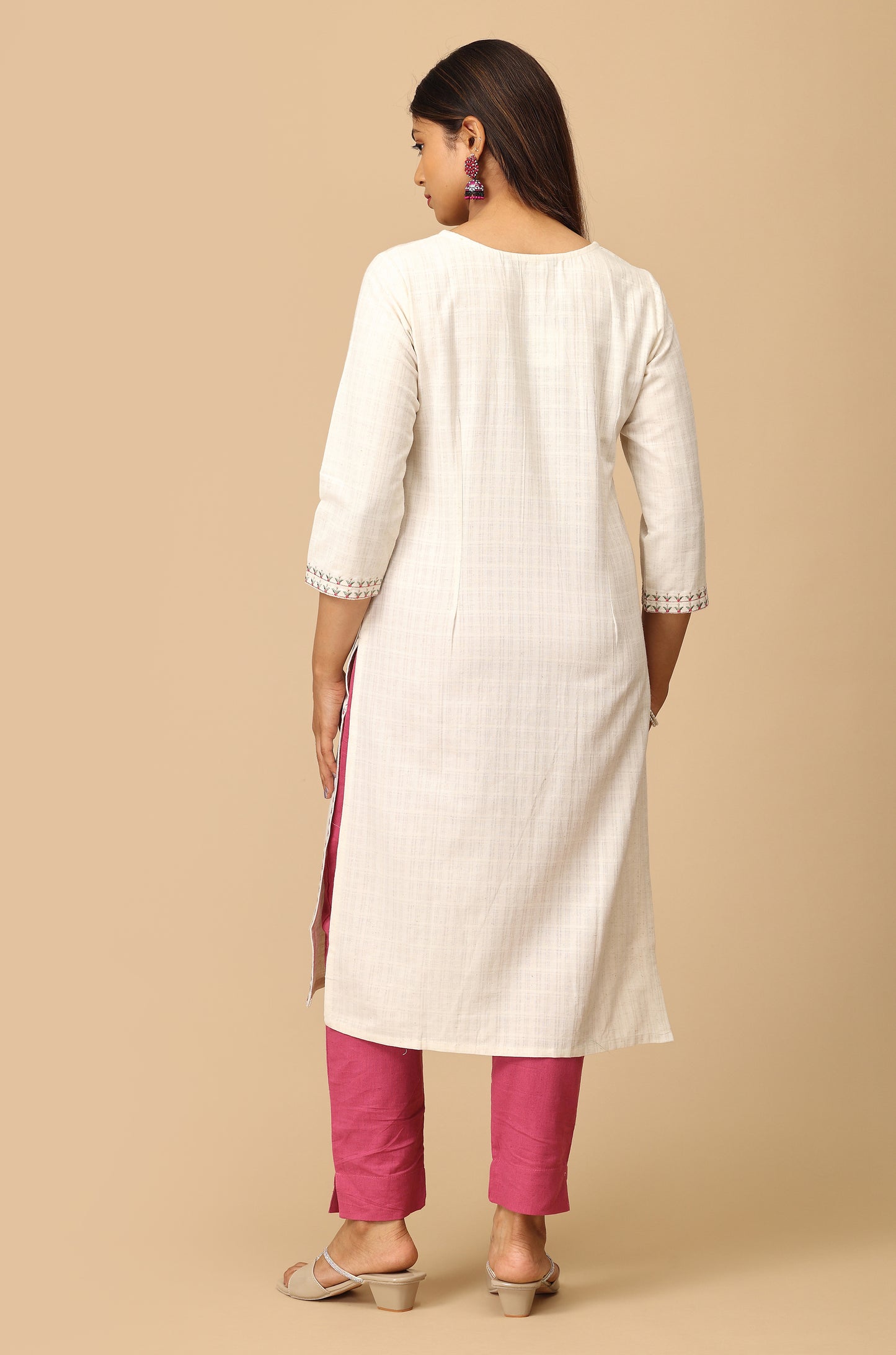 Off White Viscose Embroidery Kurti