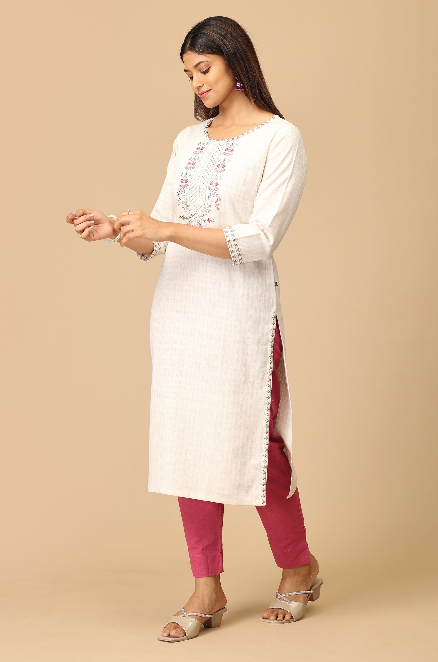 Off White Viscose Embroidery Kurti