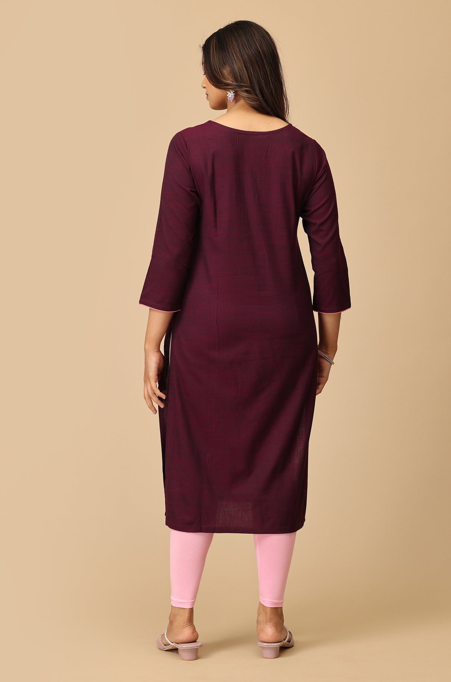 Magenta Rayon Slub Embroidery Kurti