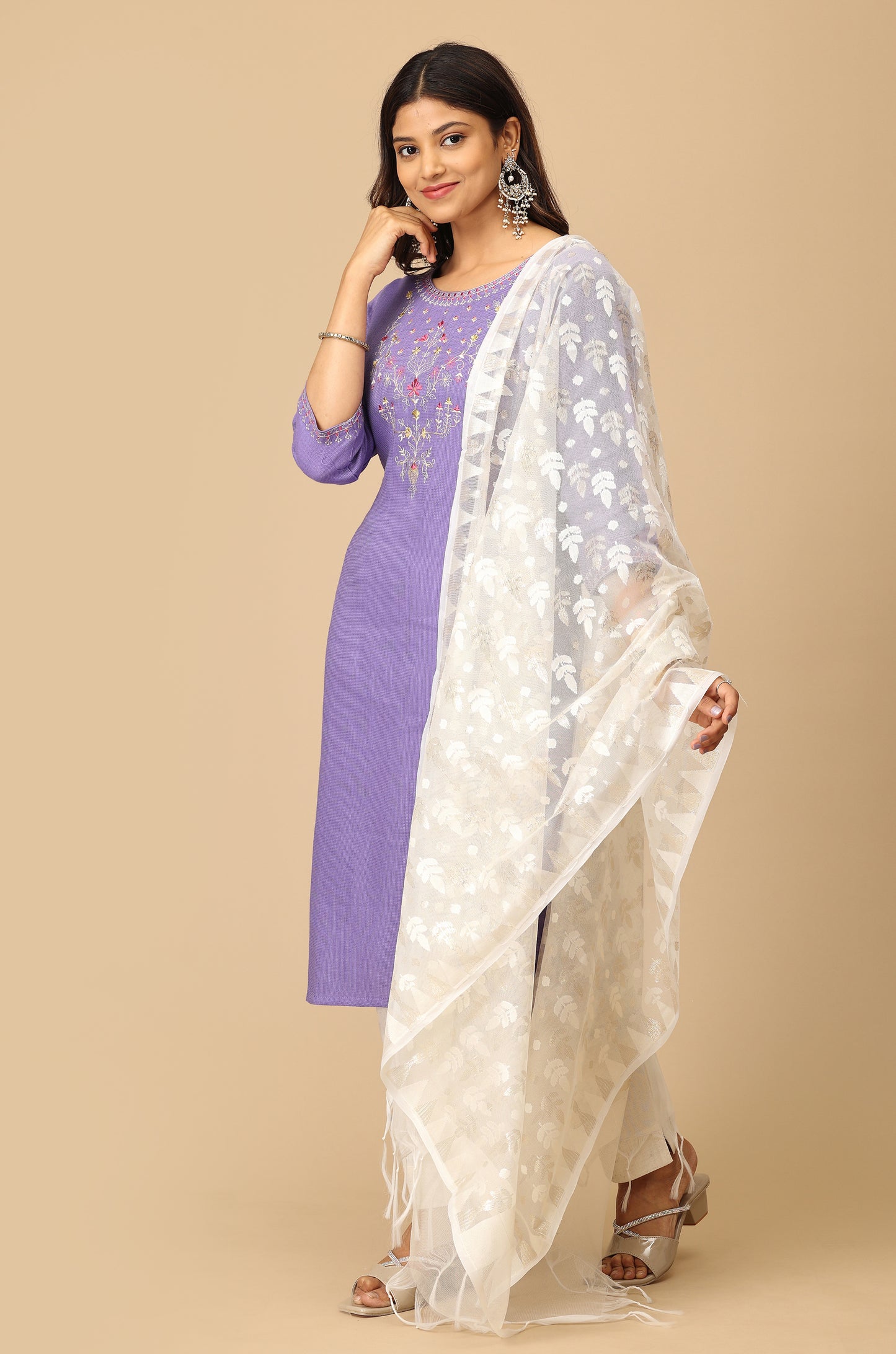 Lilac Matty Straight Embroidery Kurti