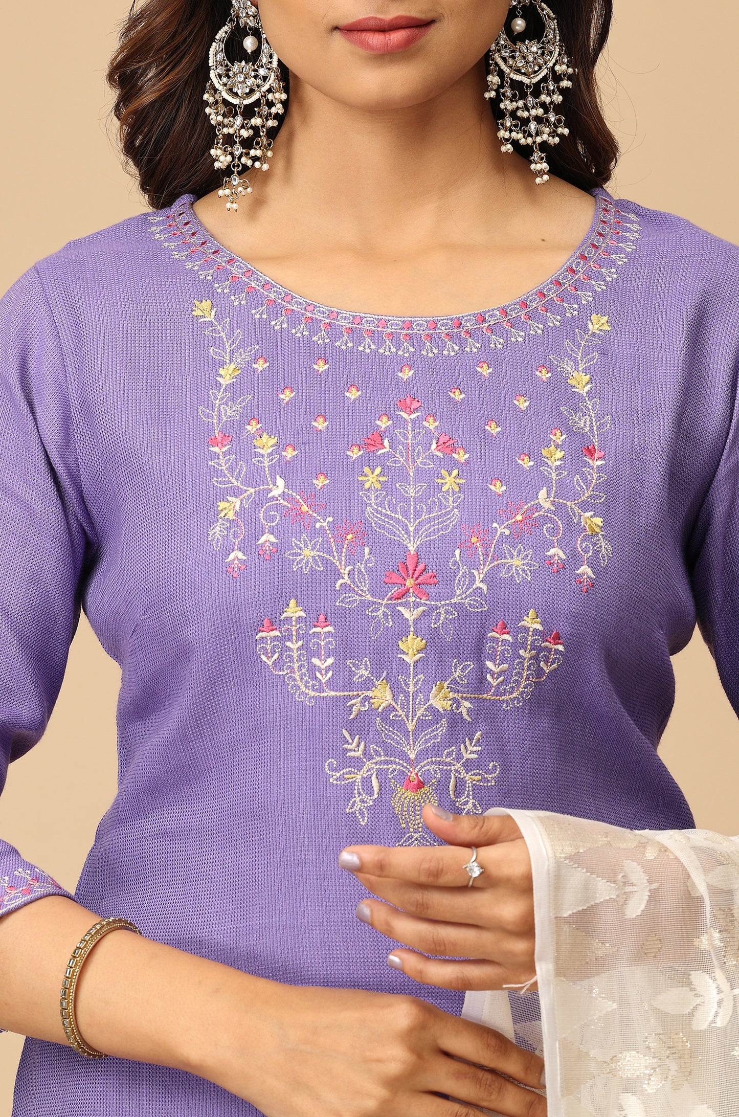 Lilac Matty Straight Embroidery Kurti
