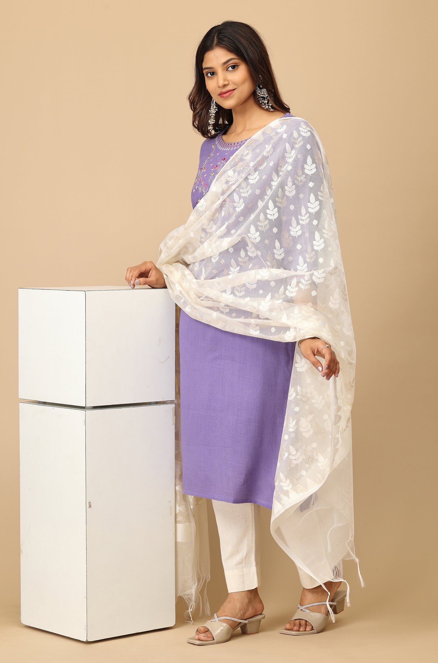 Lilac Matty Straight Embroidery Kurti