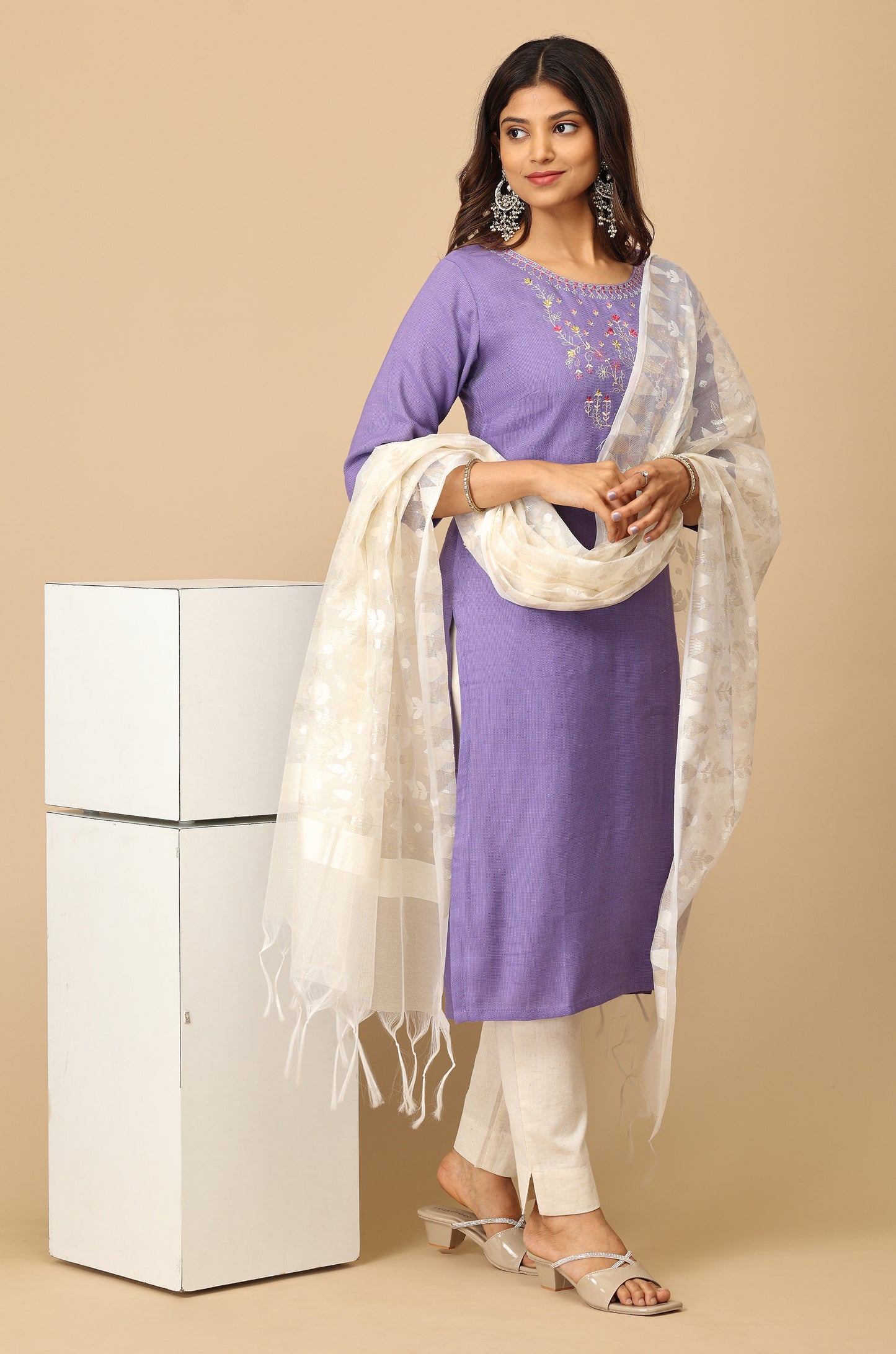 Lilac Matty Straight Embroidery Kurti