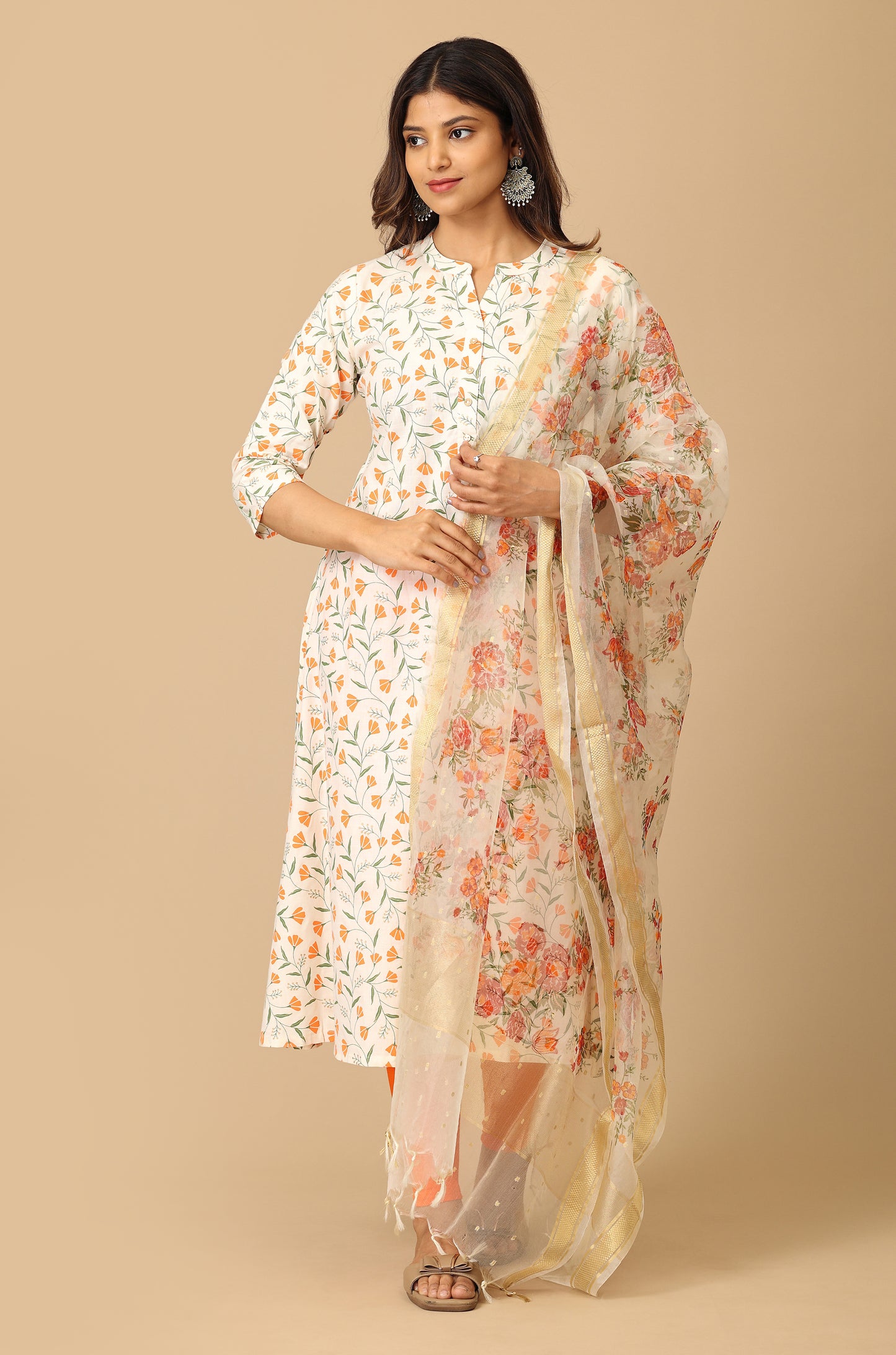 Ivory Rayon Slub Printed Kurti