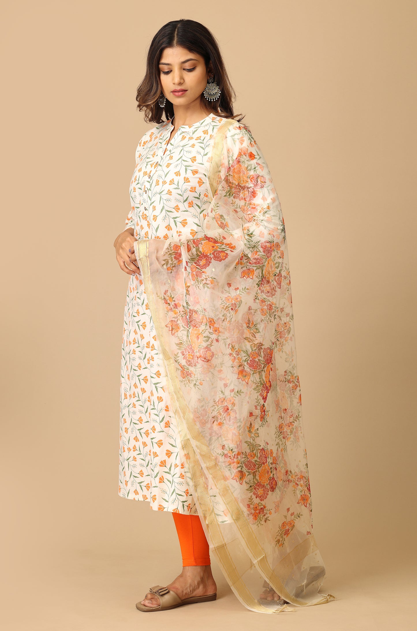 Ivory Rayon Slub Printed Kurti