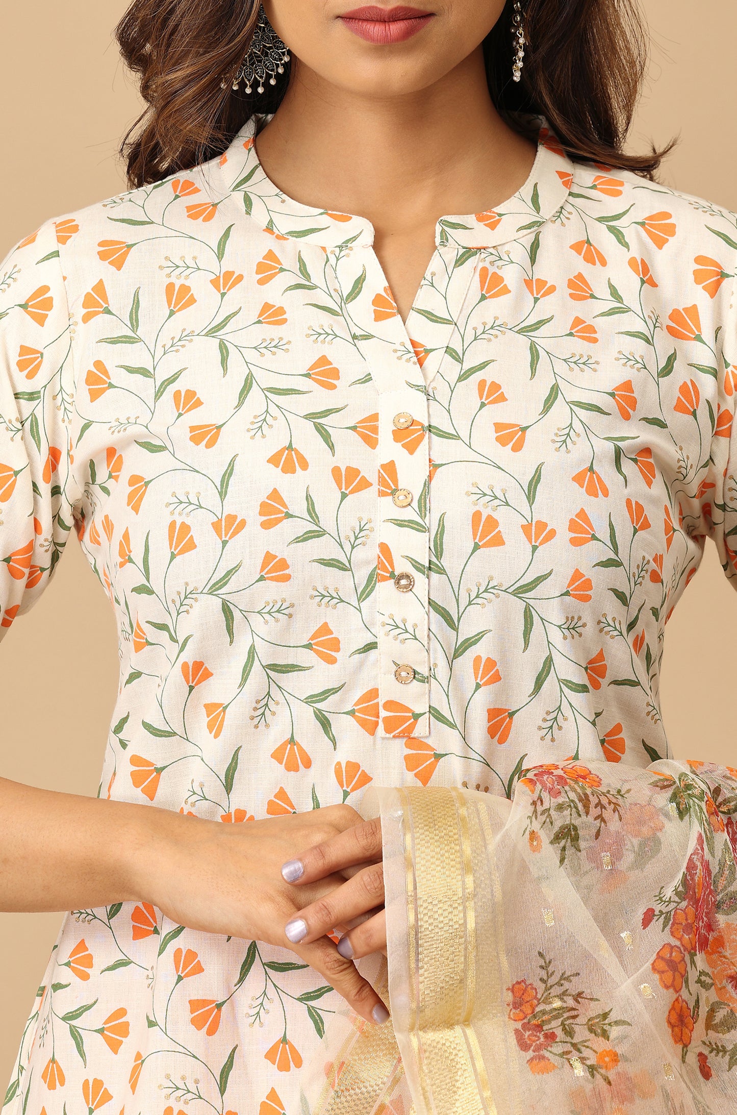 Ivory Rayon Slub Printed Kurti