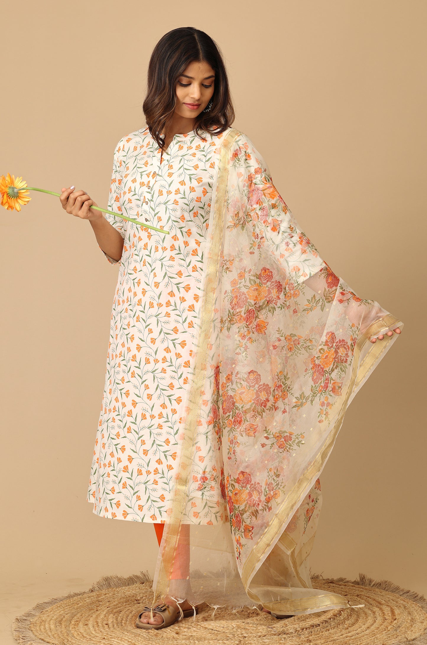 Ivory Rayon Slub Printed Kurti
