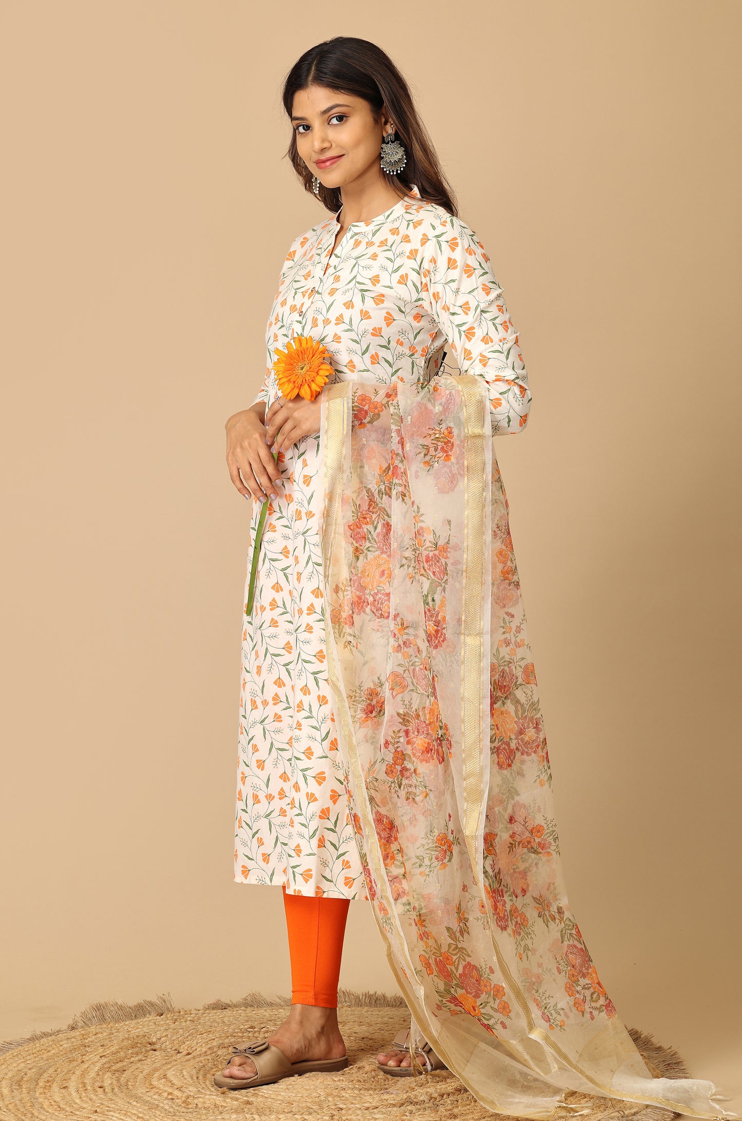 Ivory Rayon Slub Printed Kurti