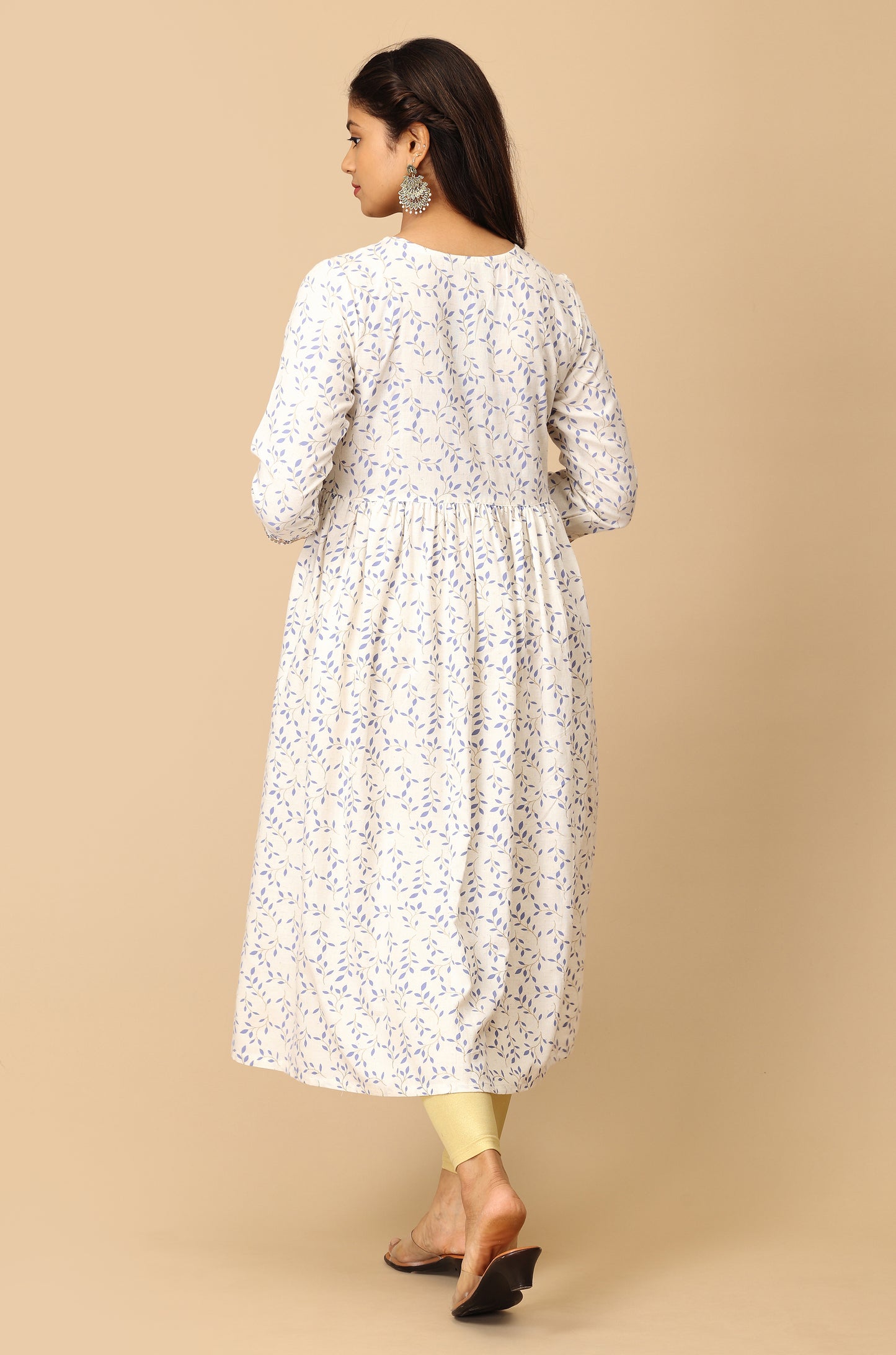 Off White Alia Cut Printed & Embroidery Kurti