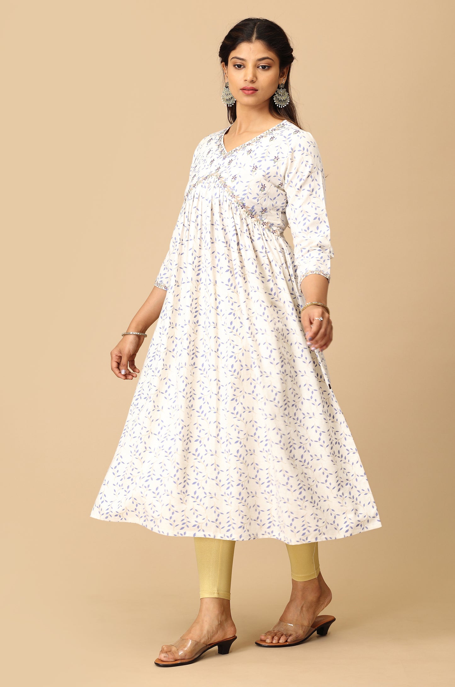 Off White Alia Cut Printed & Embroidery Kurti