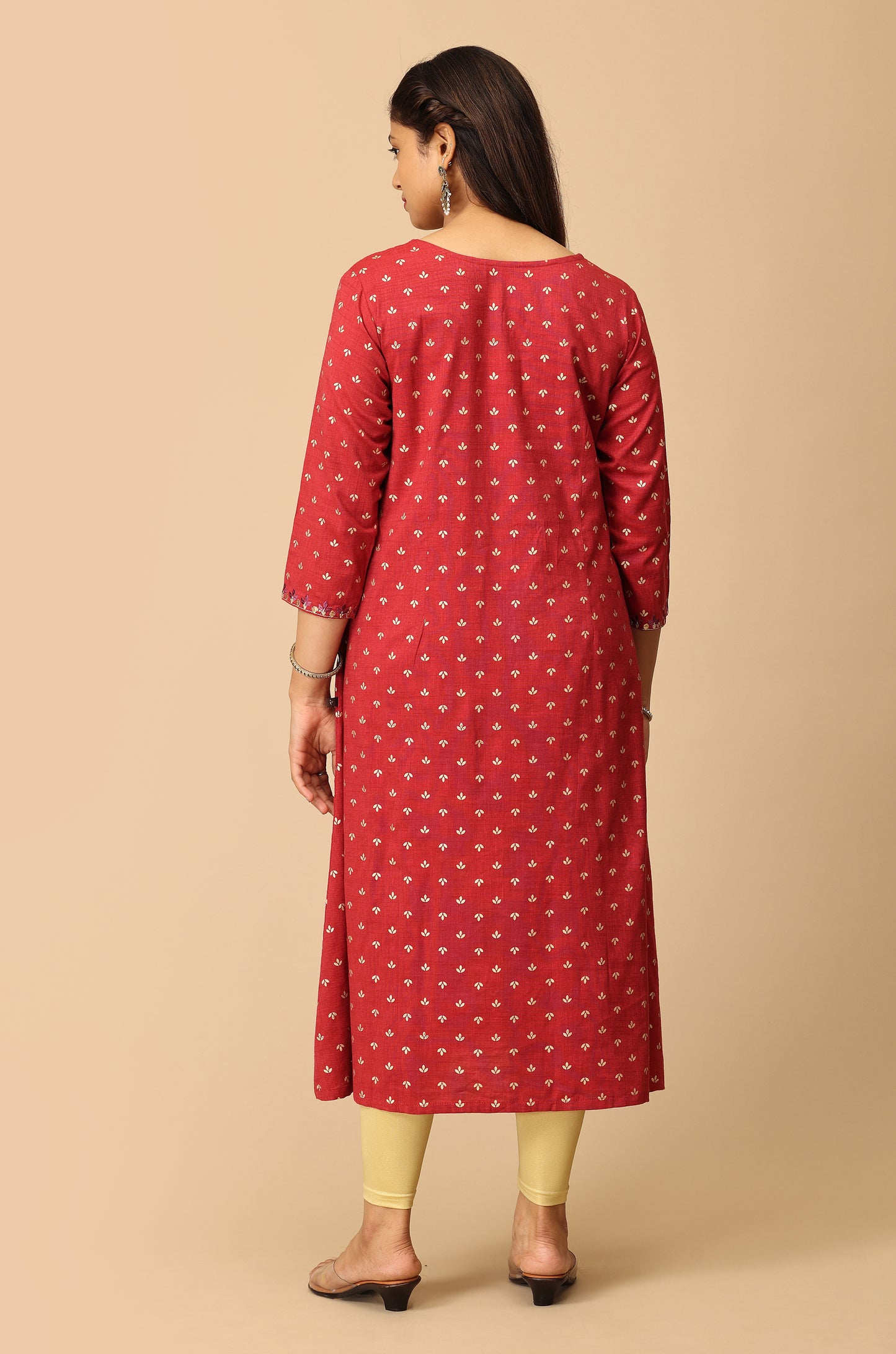 Maroon Rayon Slub Print with Embroidery Kurti