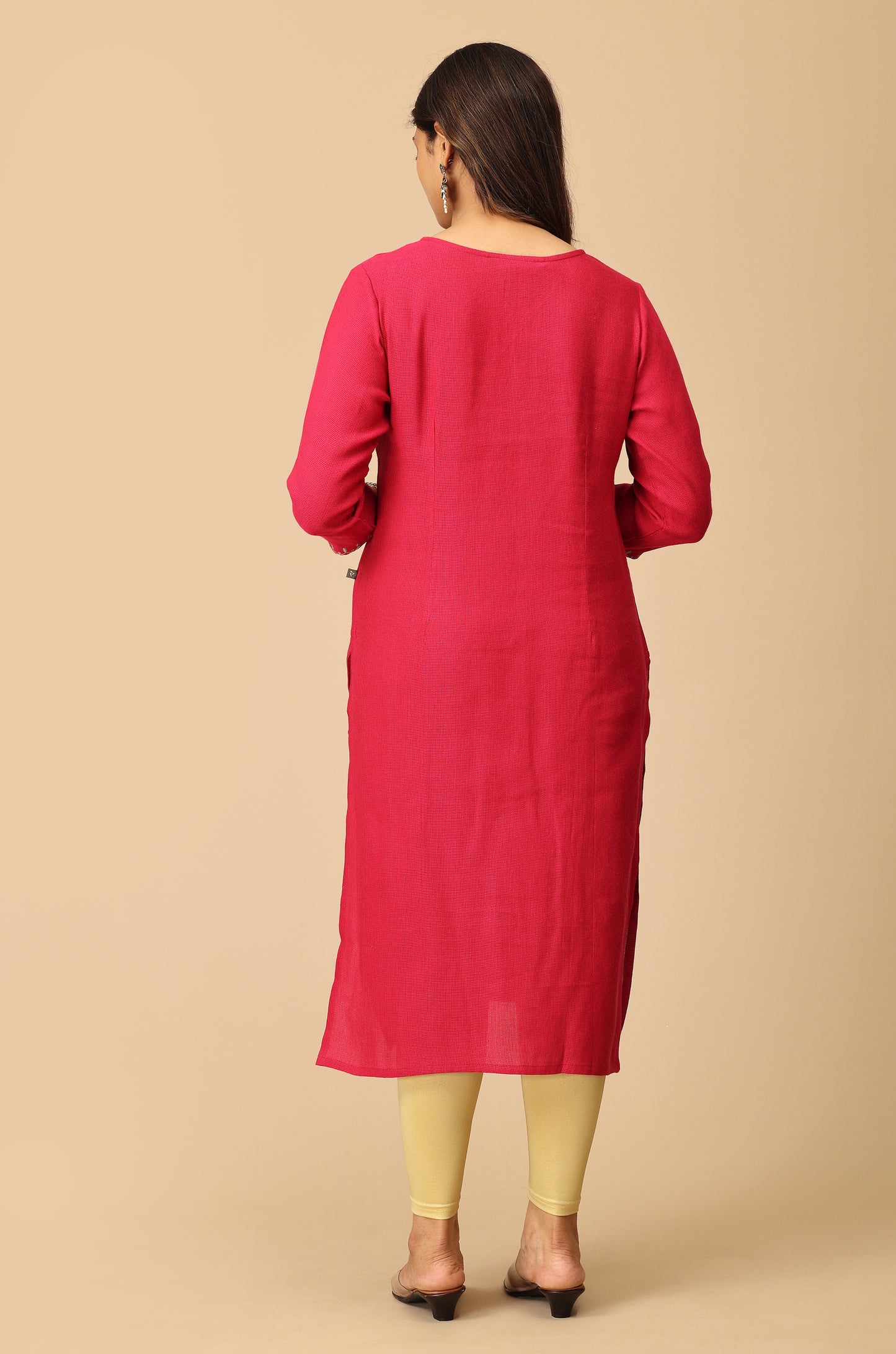 Bright Pink Blue Matty Embroidery Kurti