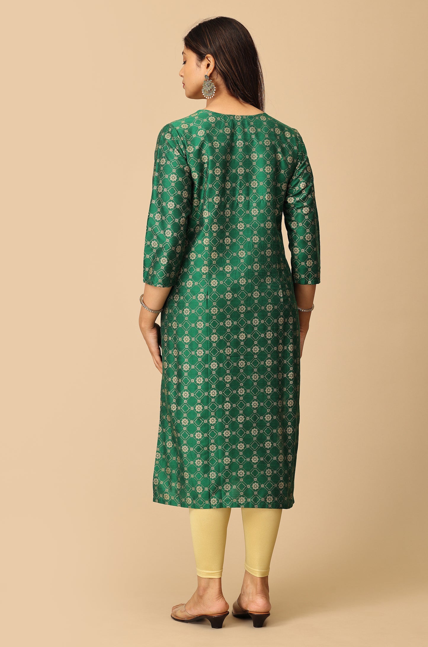 Green Gold Print with Zari Embroidery Kurti