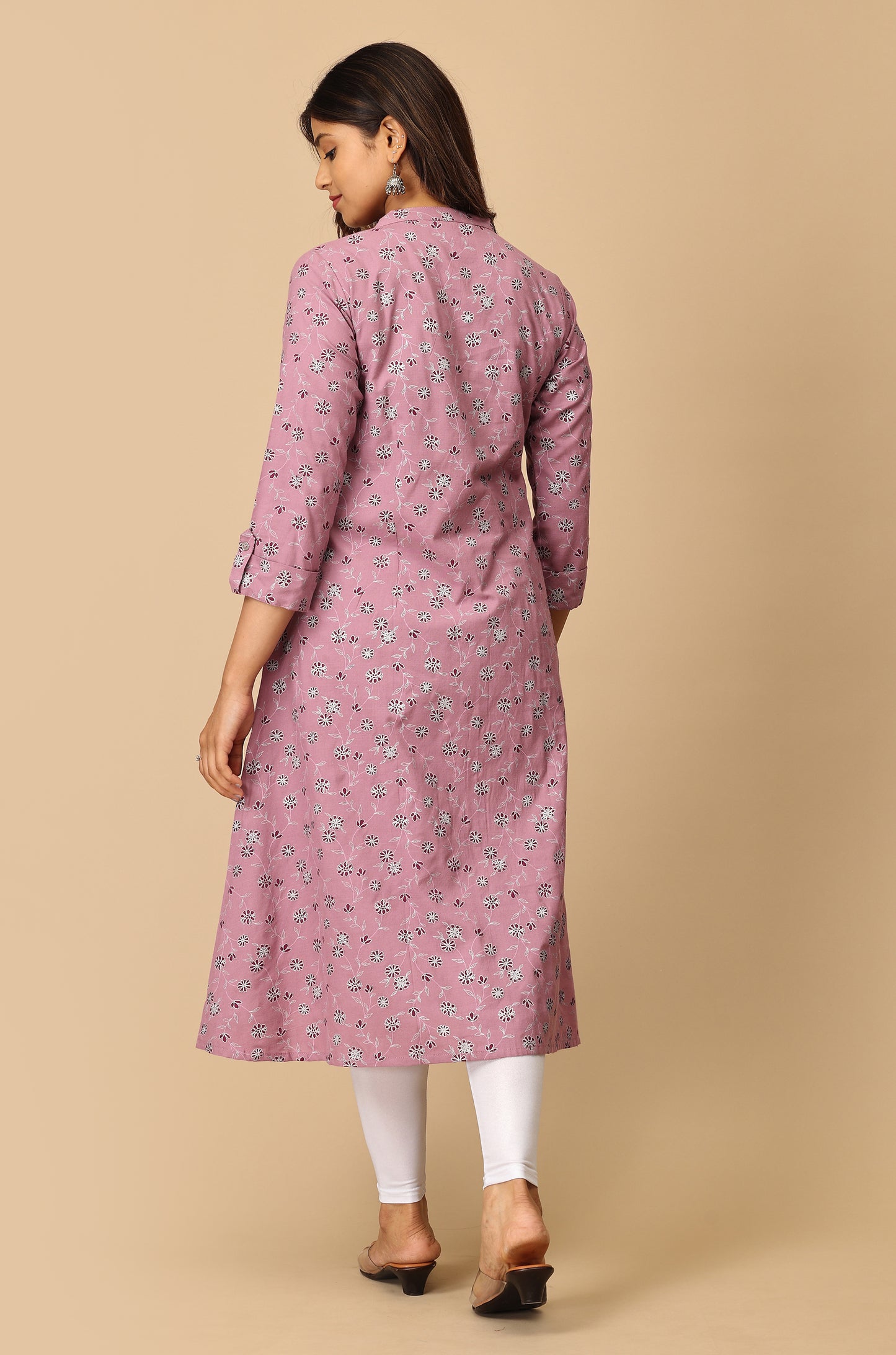 Mauve Rayon Slub Printed A-Line Kurti