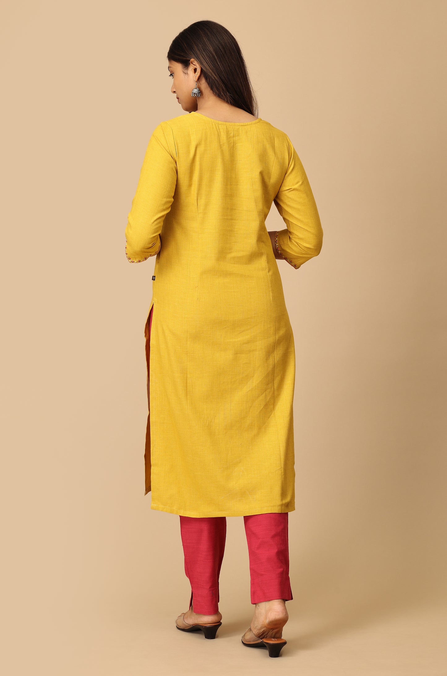 Mustard Khadi Embroidery Kurti