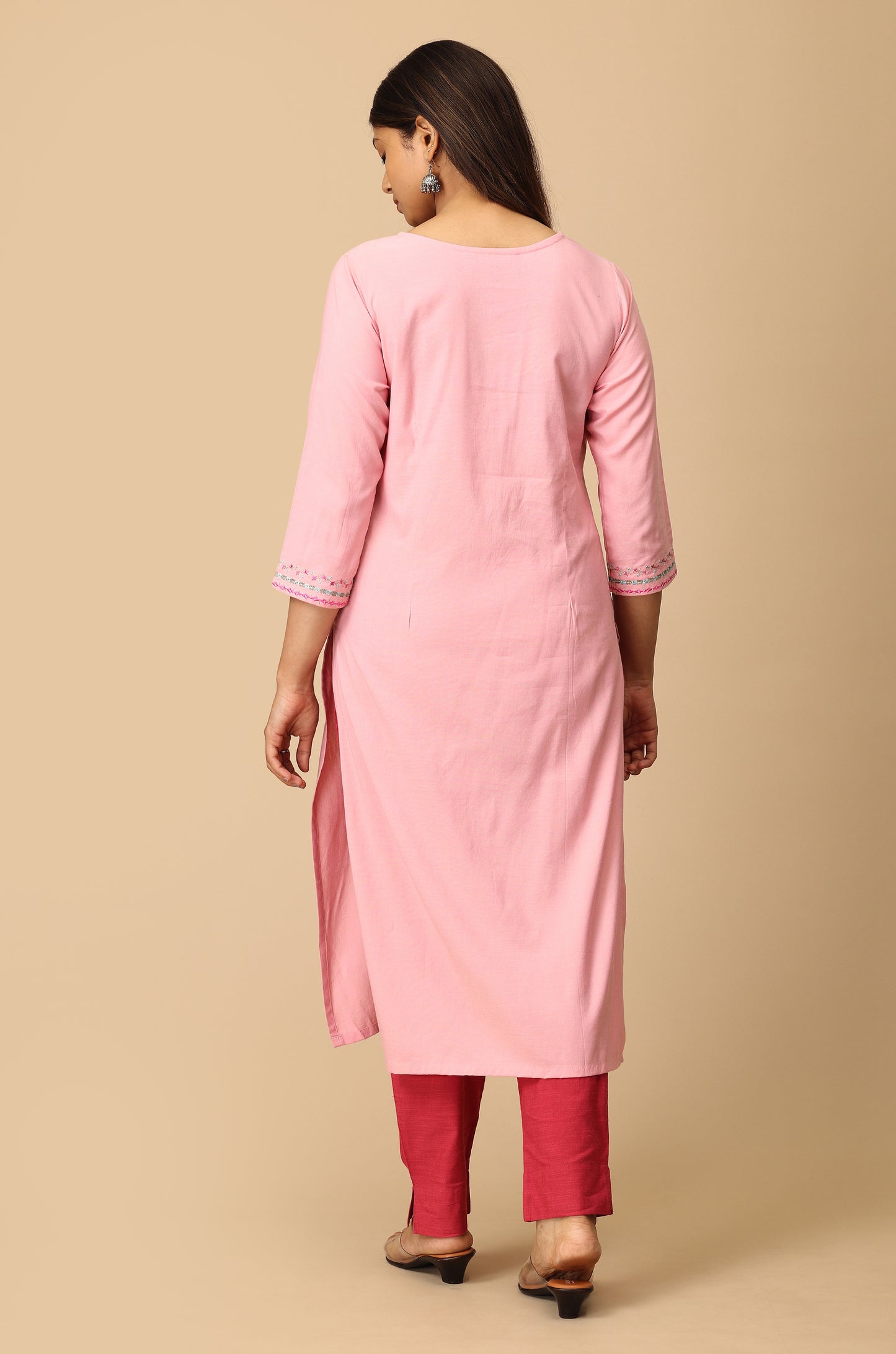 Baby Pink Cotton Embroidery Kurti