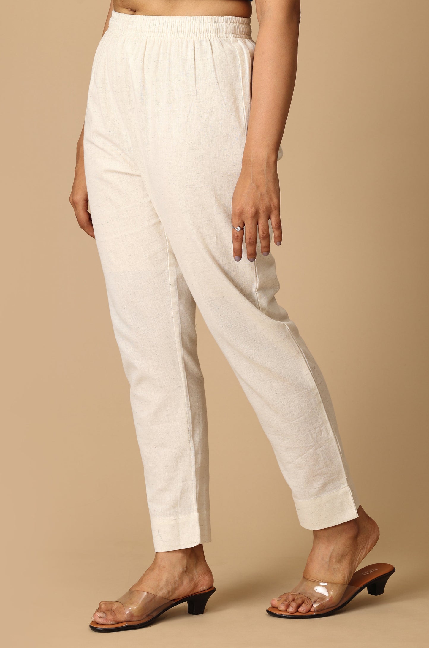 Ivory Cotton Trouser Fit with Drawstring Cigarette Pant