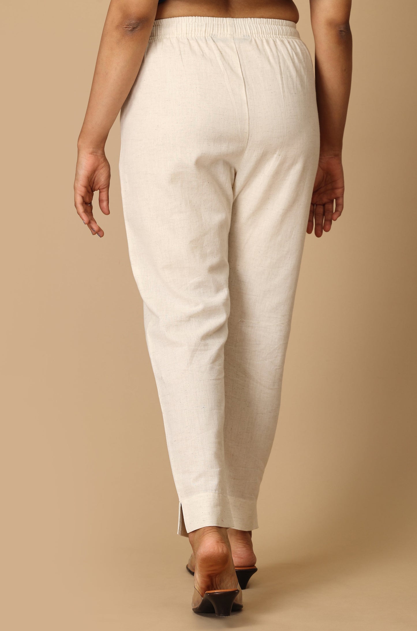 Ivory Cotton Trouser Fit with Drawstring Cigarette Pant