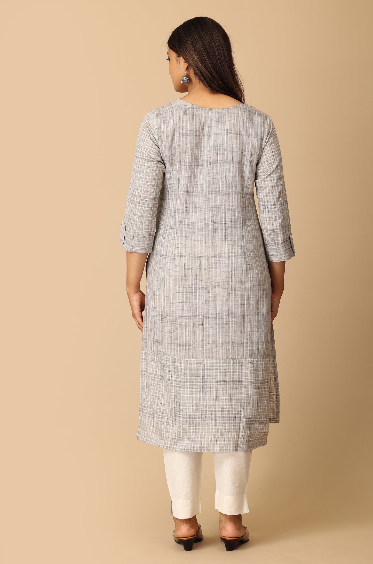 Grey Cotton Slub Patch Work Kurti
