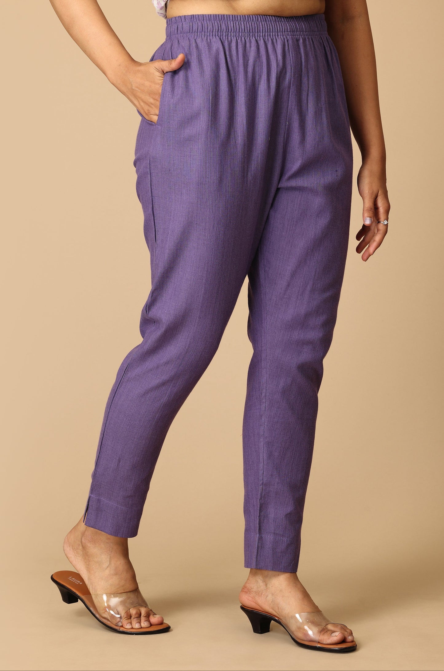 Purple Khadi Trouser Fit with Drawstring Cigarette Pant