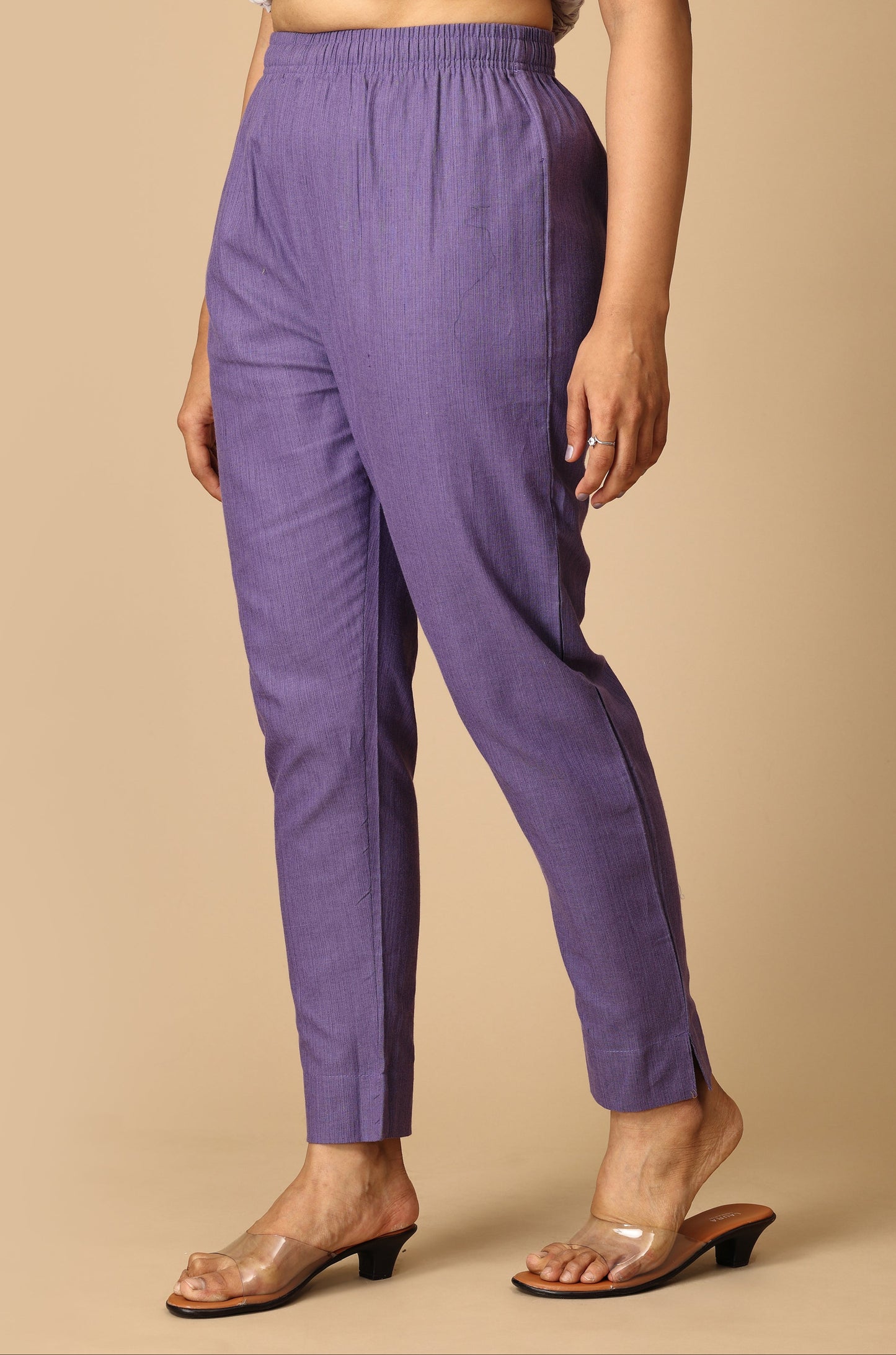 Purple Khadi Trouser Fit with Drawstring Cigarette Pant