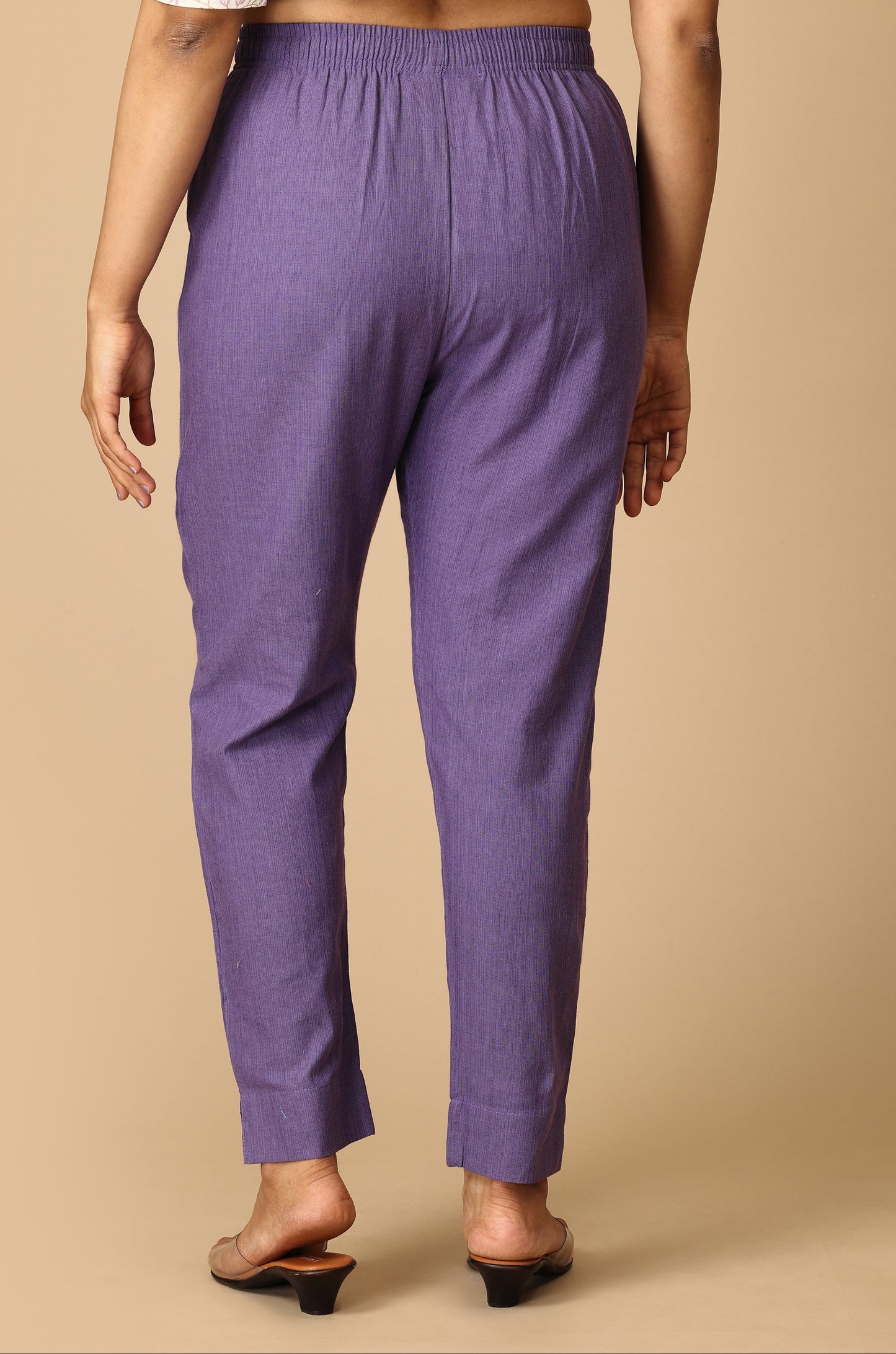 Purple Khadi Trouser Fit with Drawstring Cigarette Pant