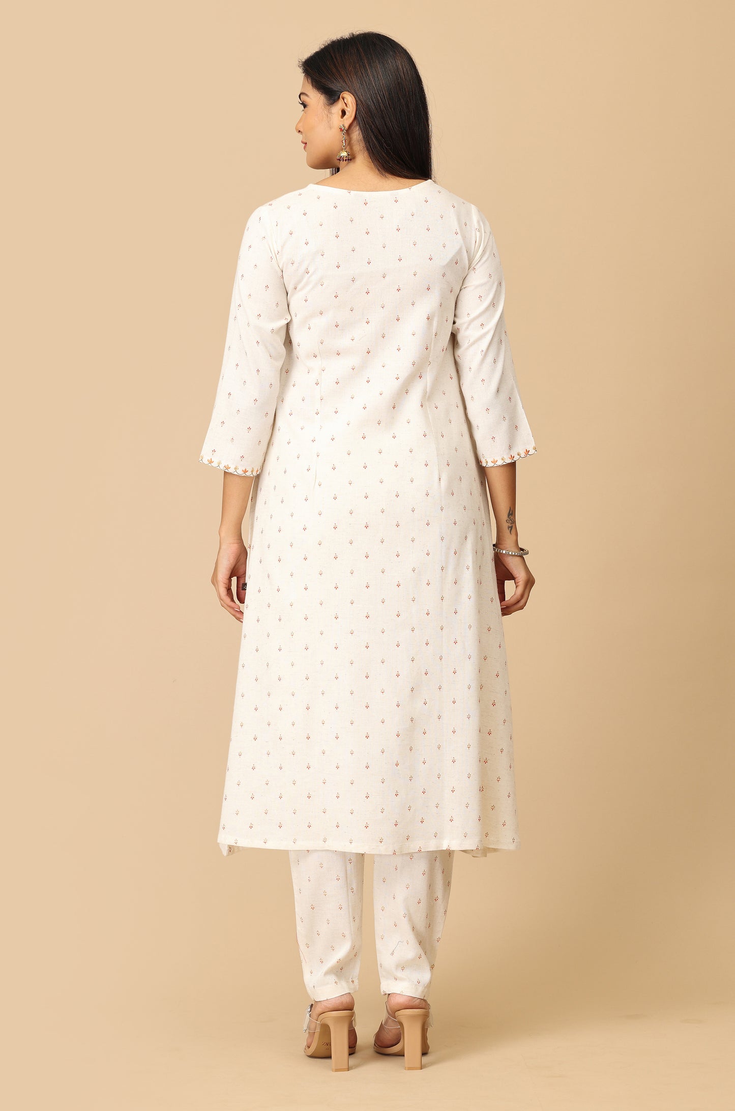 Off White Viscose Printed with Embroidery Kurti Set - 2Pcs