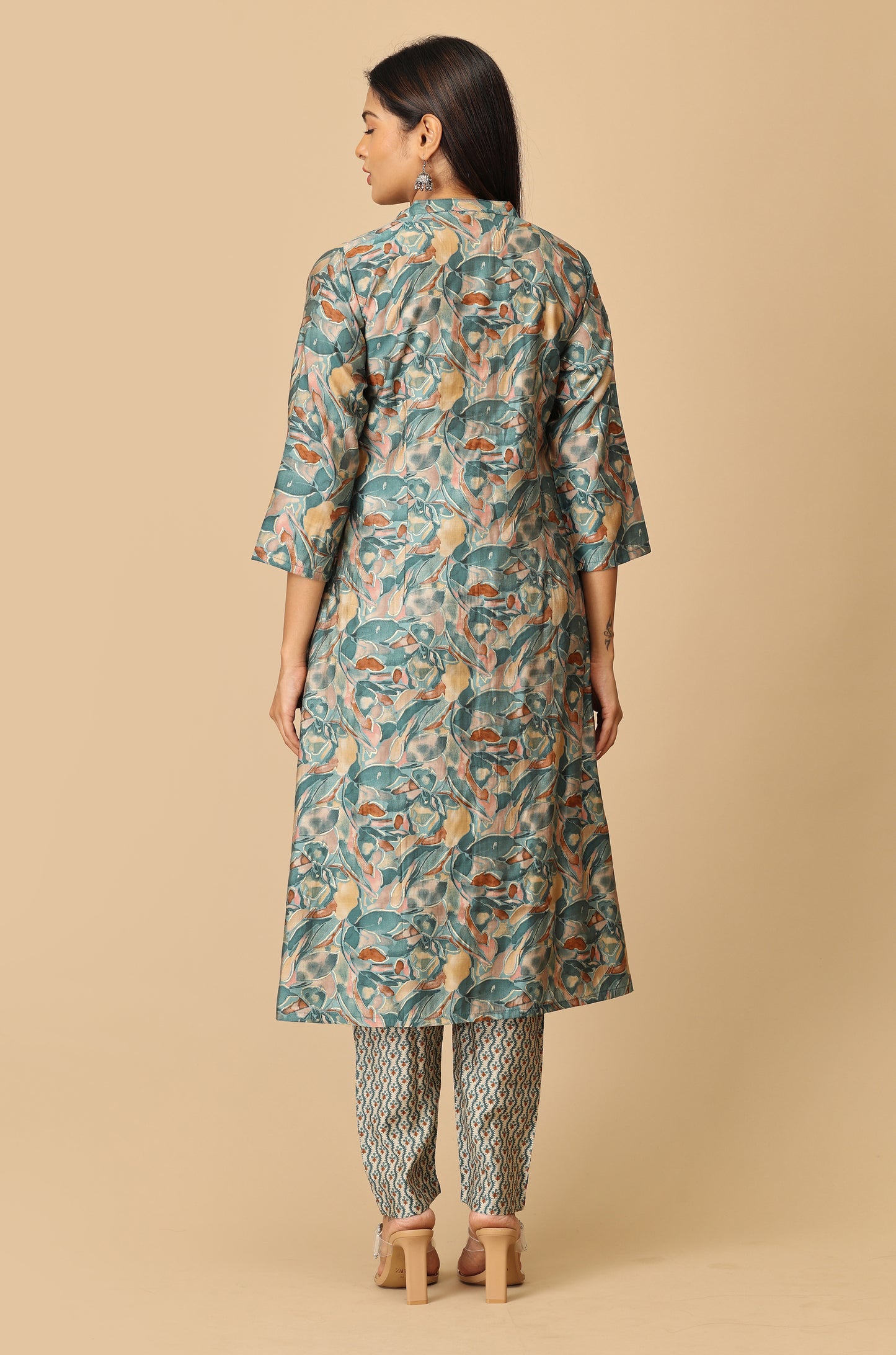 Teal Modal Printed A-Line Kurti Set - 2Pcs