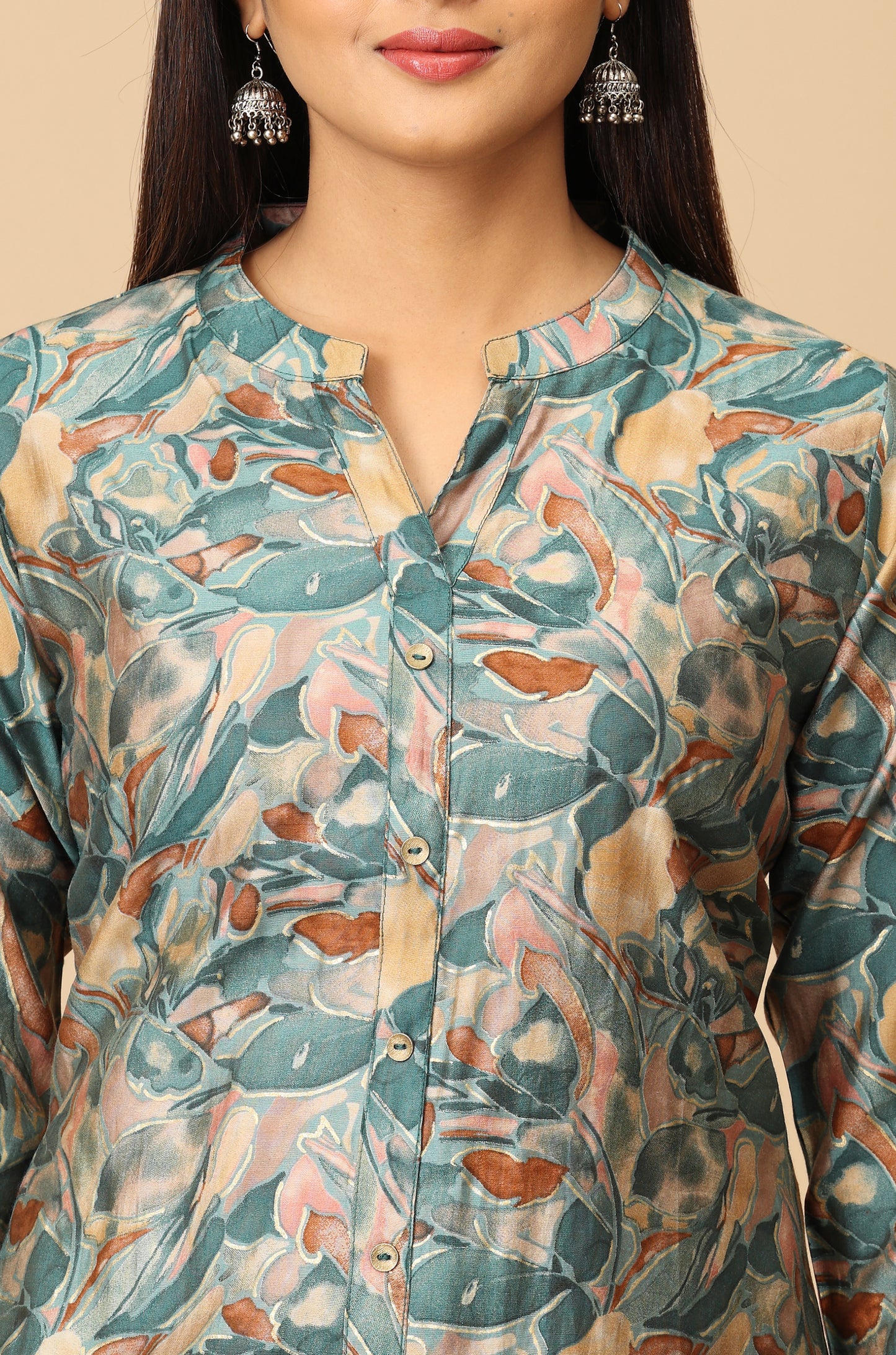 Teal Modal Printed A-Line Kurti Set - 2Pcs