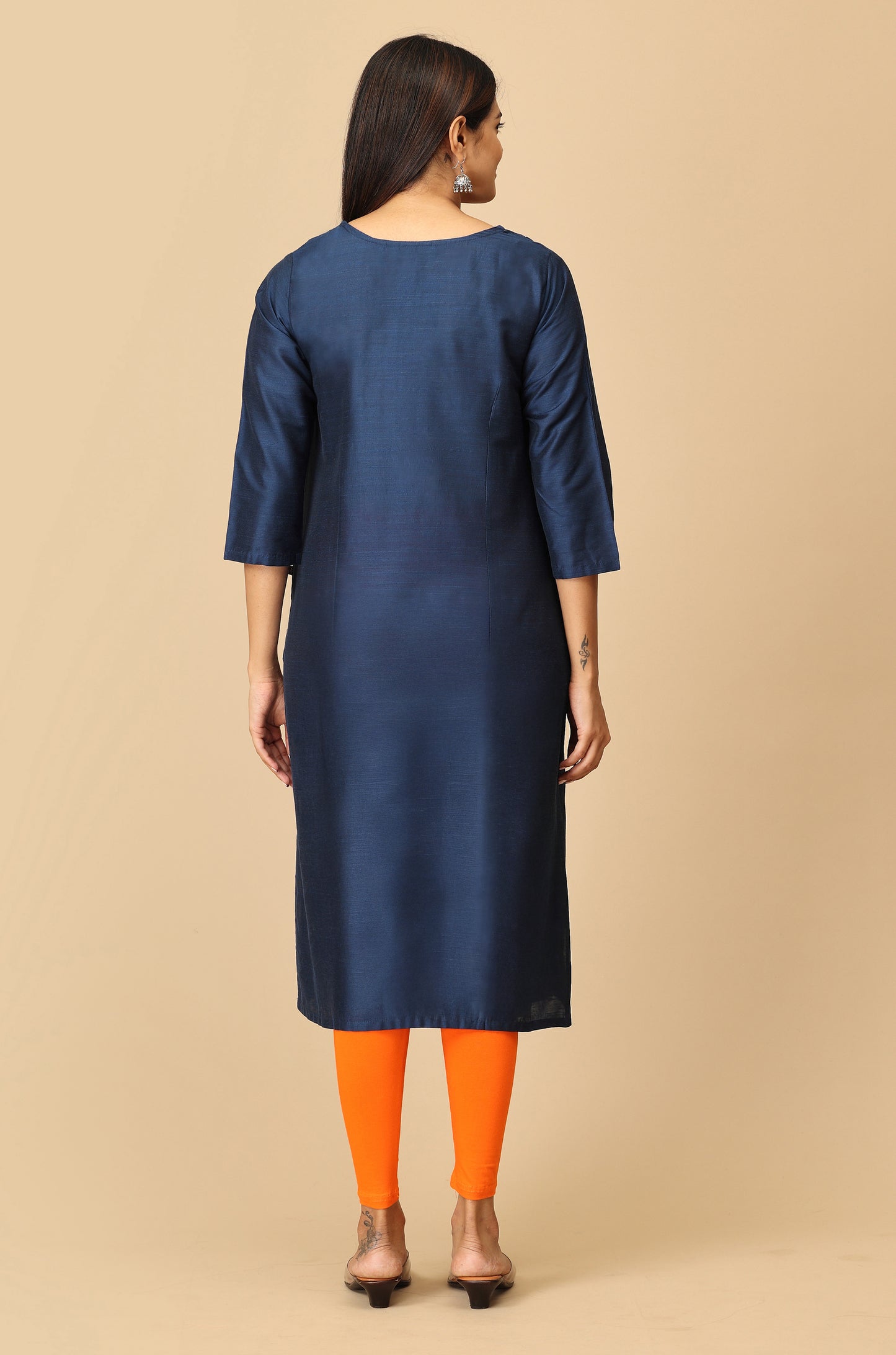 Navy Blue Multi-Color Embroidery Kurti