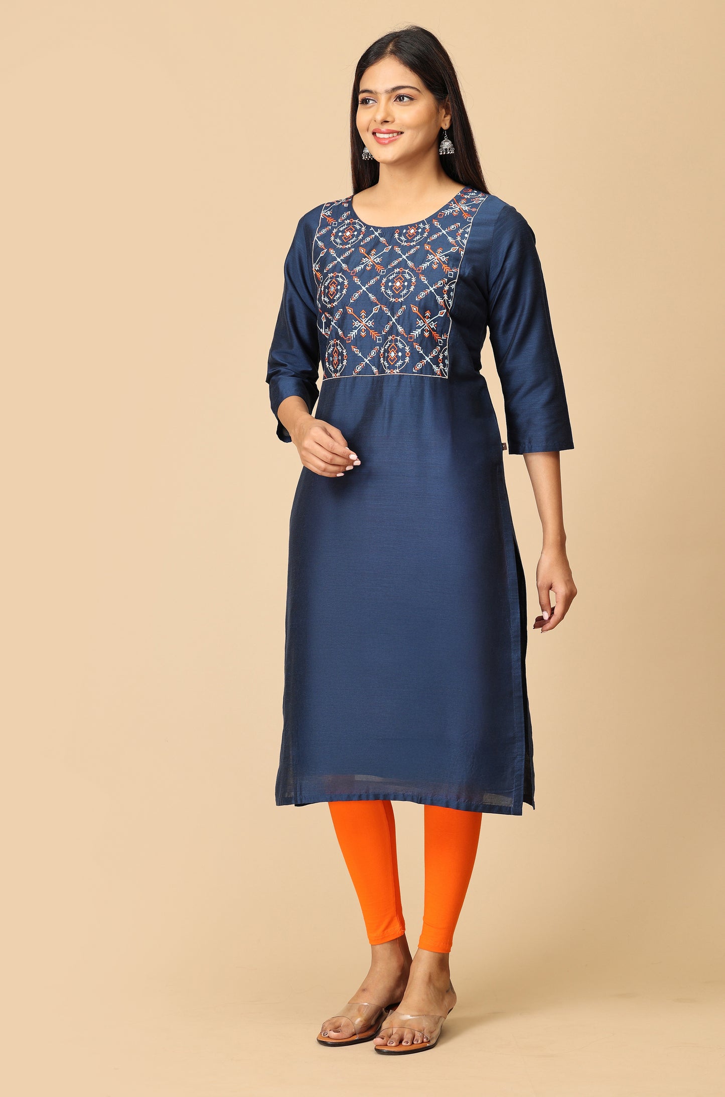 Navy Blue Multi-Color Embroidery Kurti