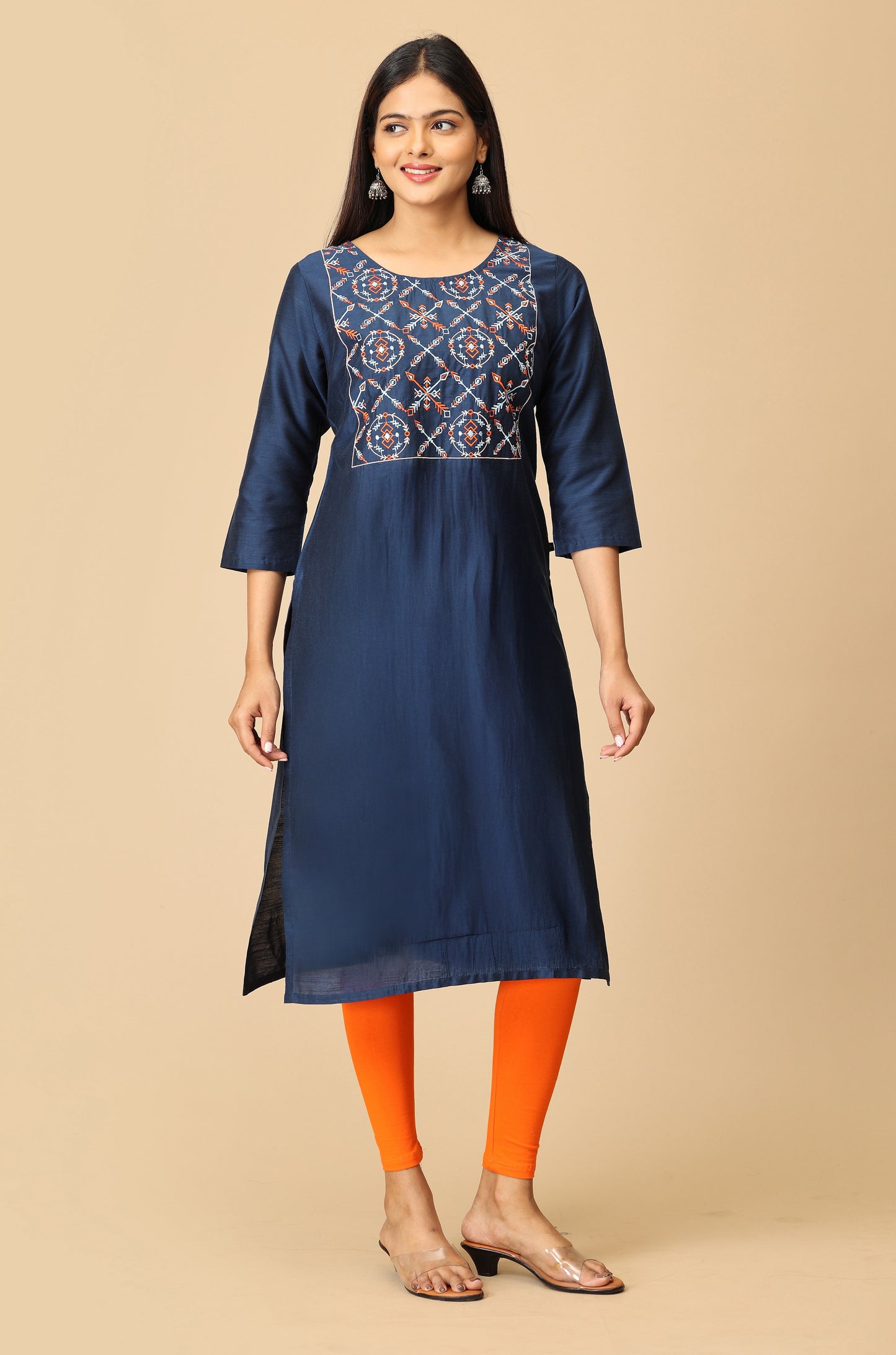 Navy Blue Multi-Color Embroidery Kurti