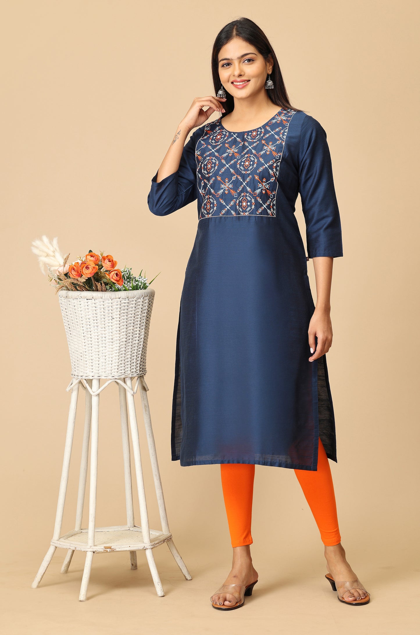 Navy Blue Multi-Color Embroidery Kurti