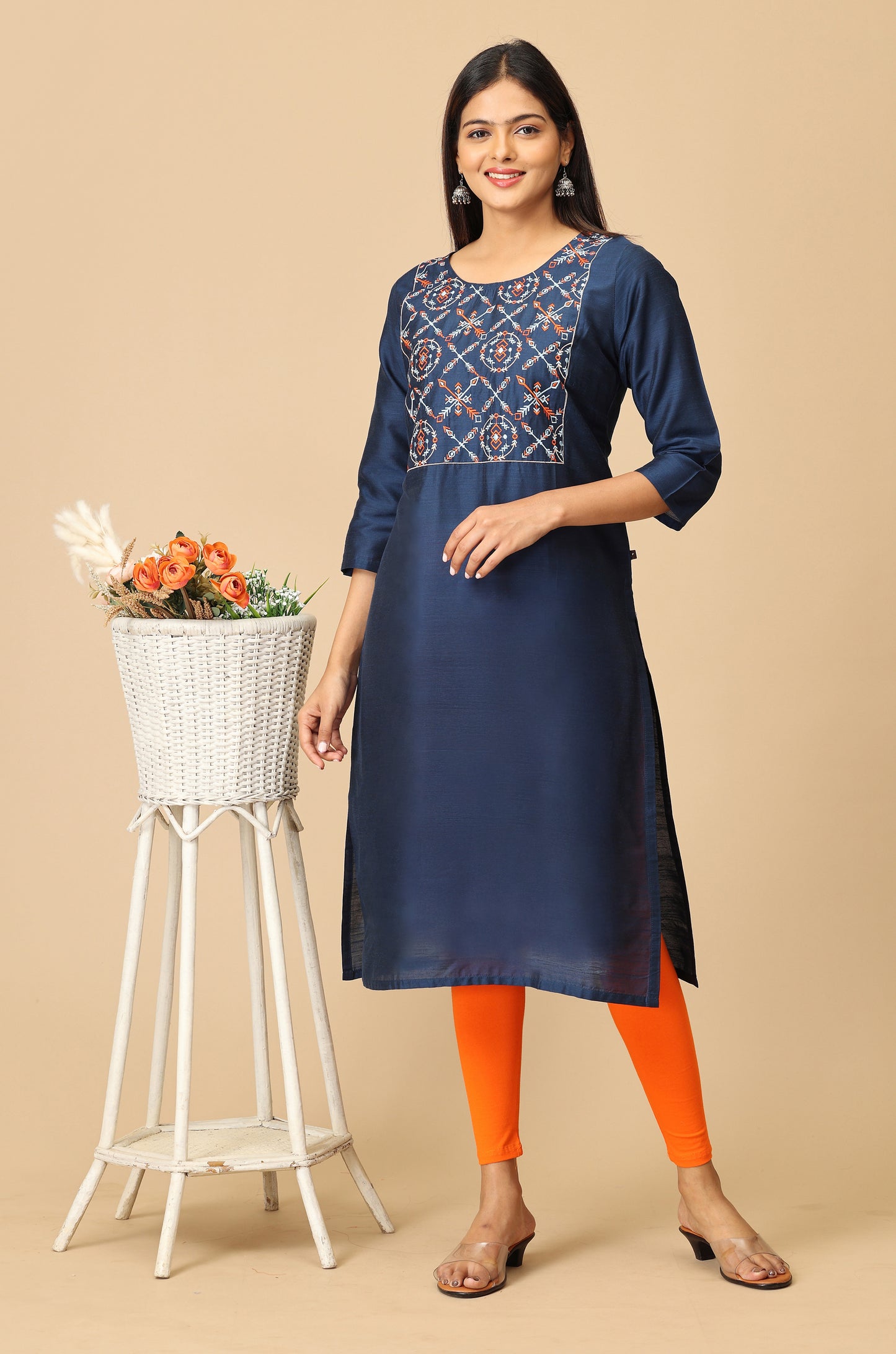 Navy Blue Multi-Color Embroidery Kurti