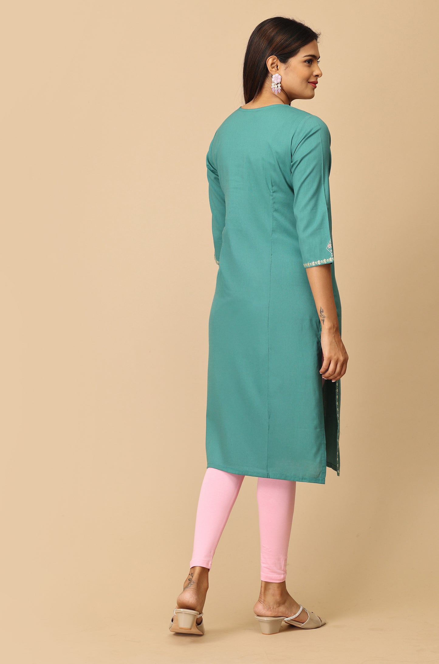 Light Green BB Cotton Embroidery Kurti