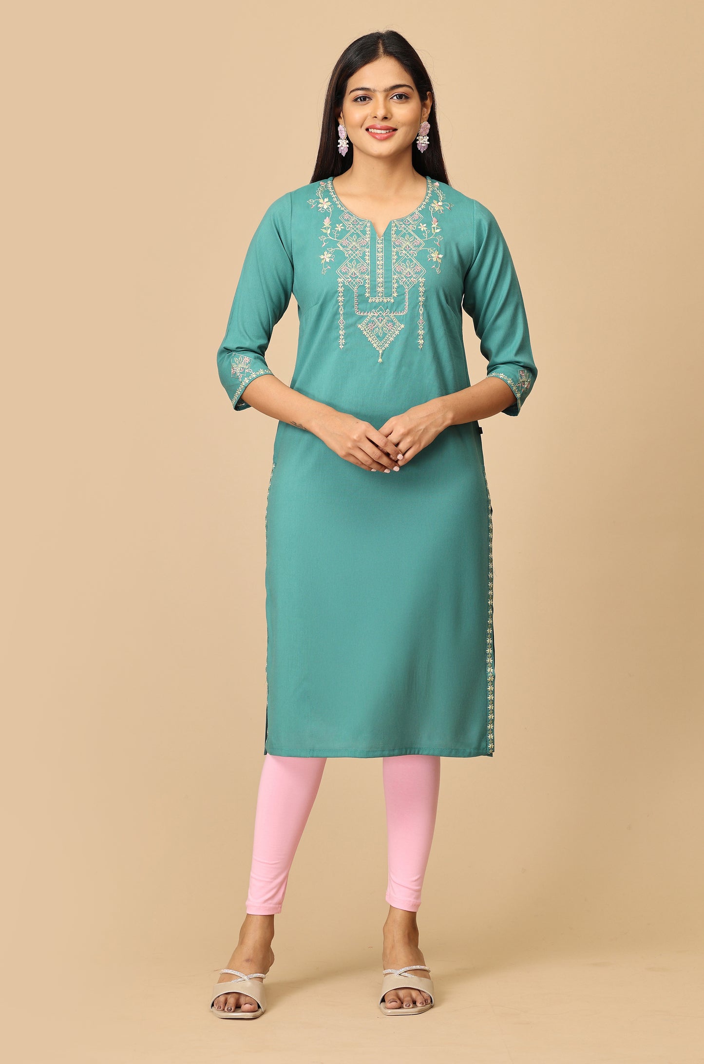 Light Green BB Cotton Embroidery Kurti