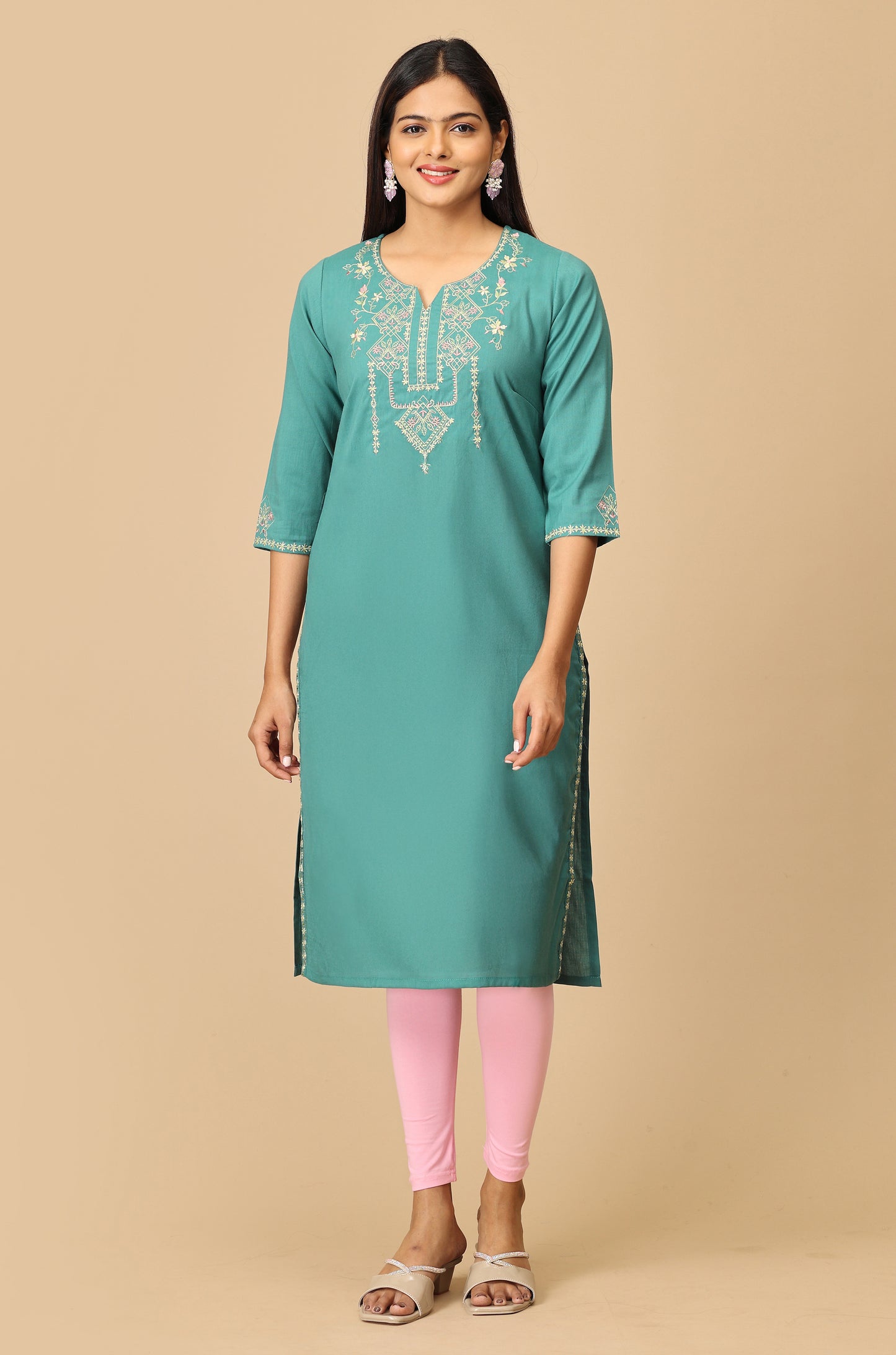 Light Green BB Cotton Embroidery Kurti