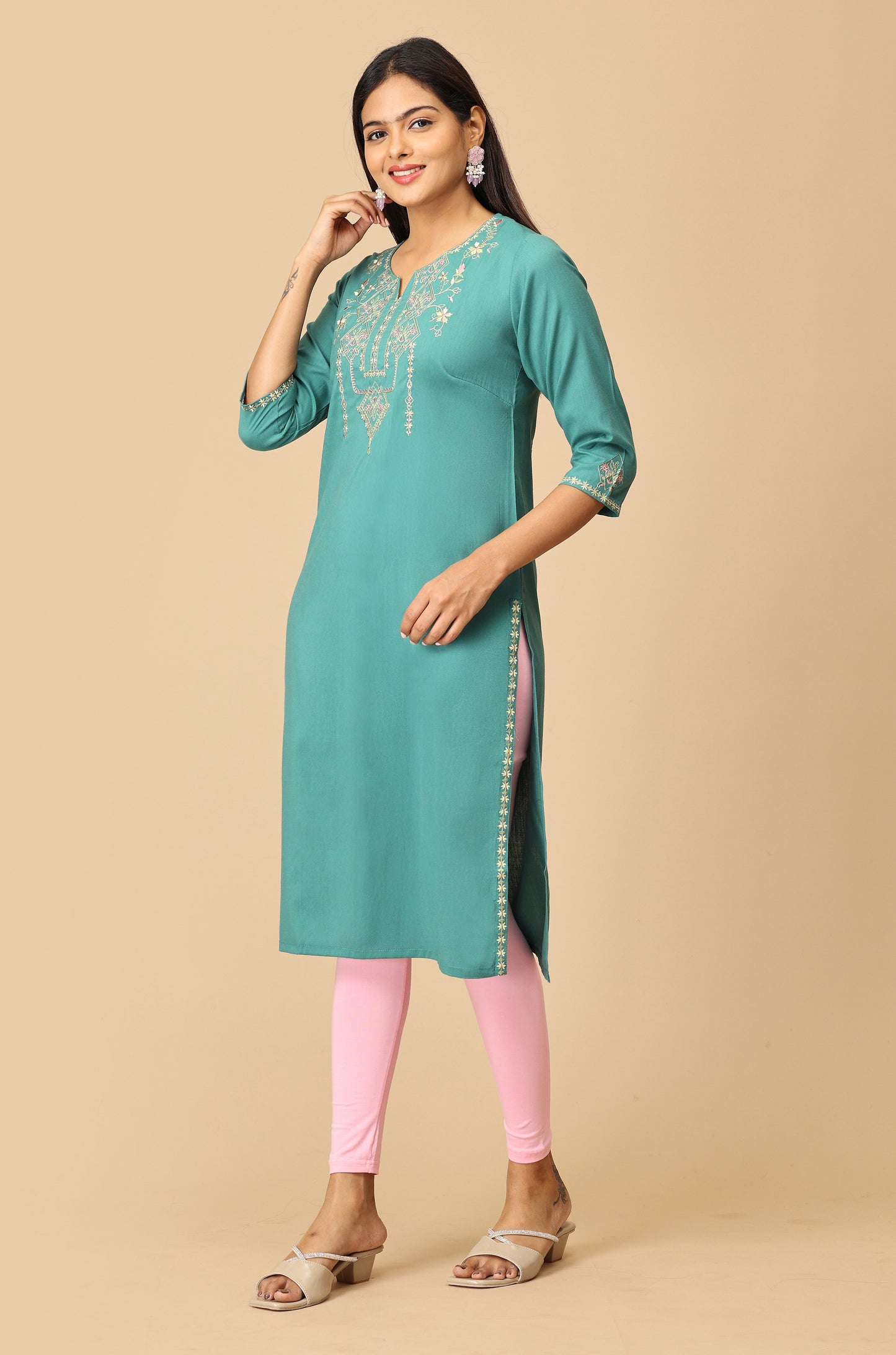 Light Green BB Cotton Embroidery Kurti