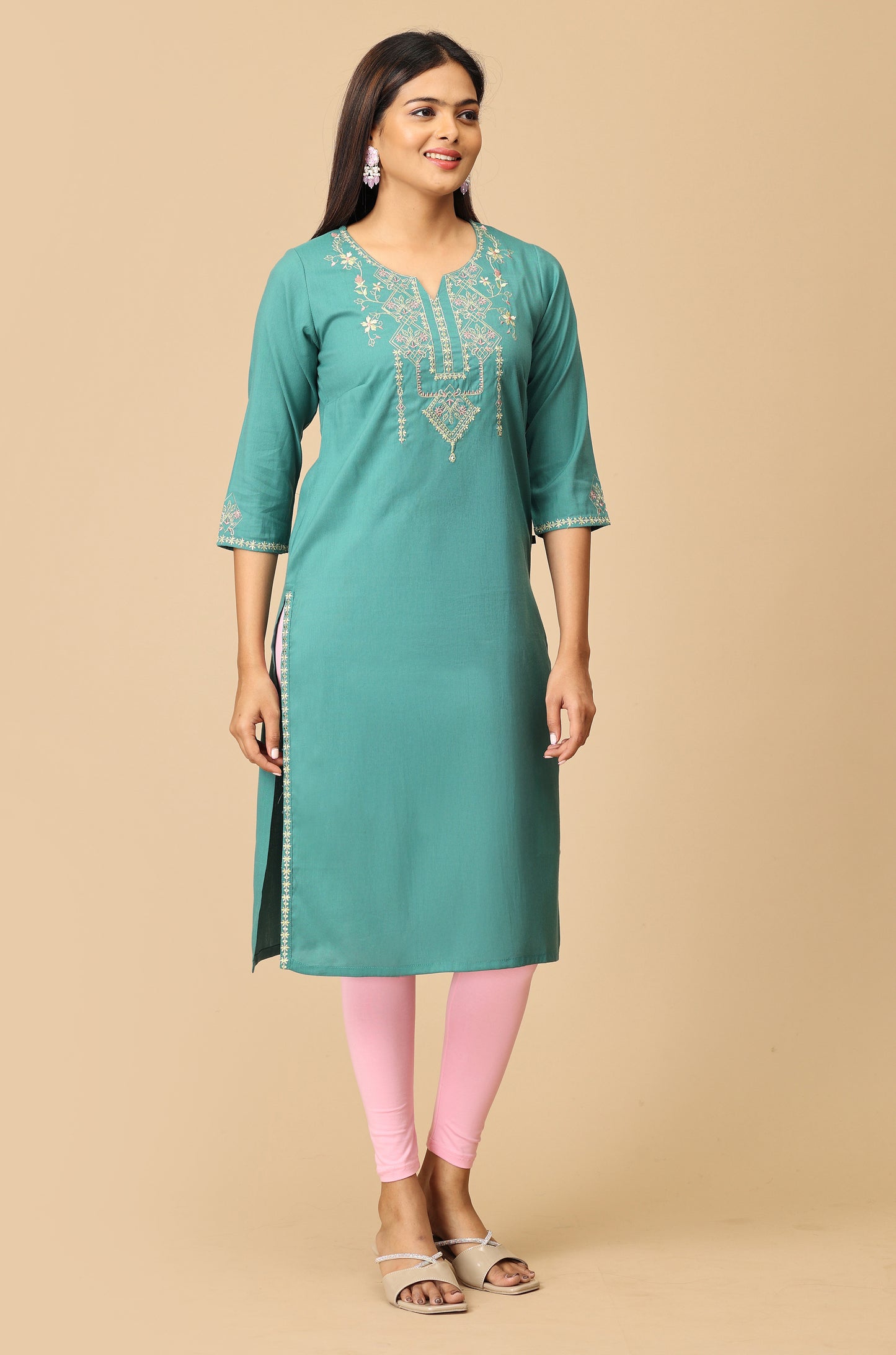 Light Green BB Cotton Embroidery Kurti