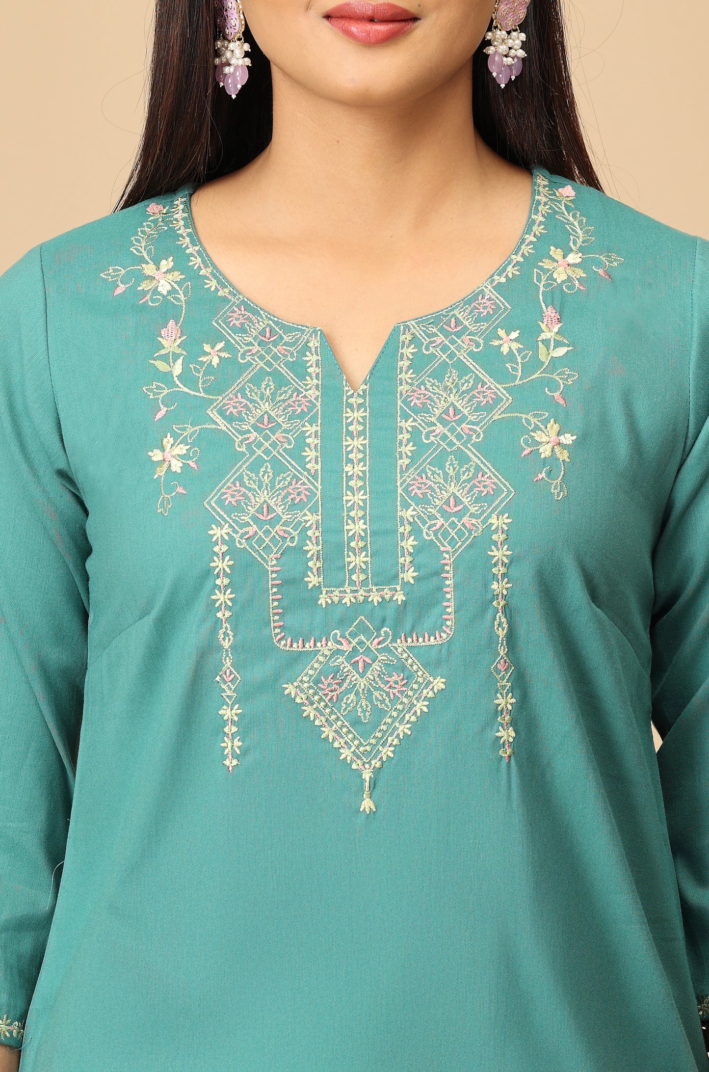 Light Green BB Cotton Embroidery Kurti