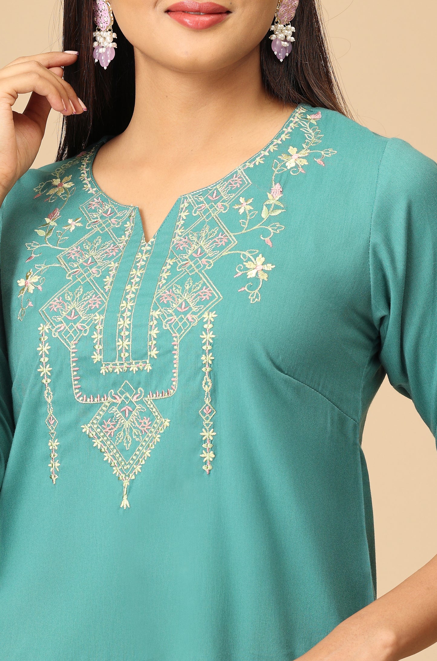 Light Green BB Cotton Embroidery Kurti
