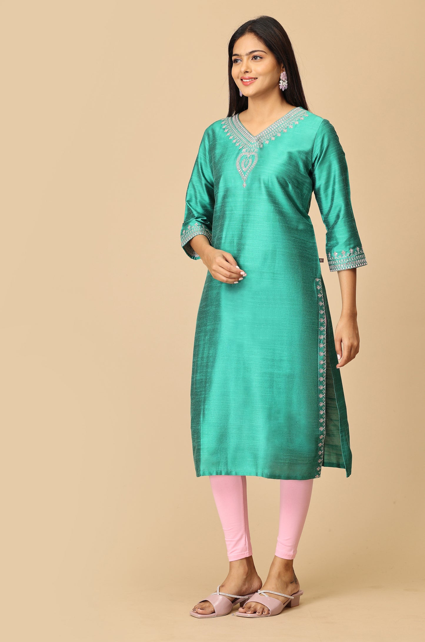 Green Sequence Embroidery Kurti