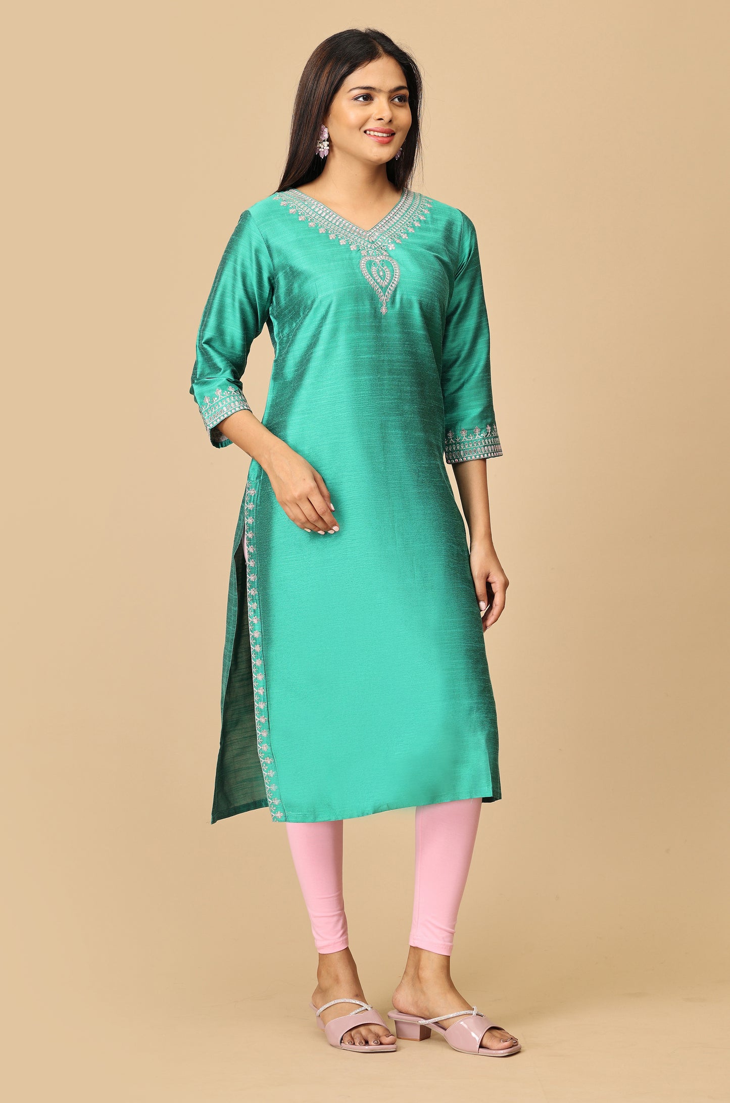 Green Sequence Embroidery Kurti