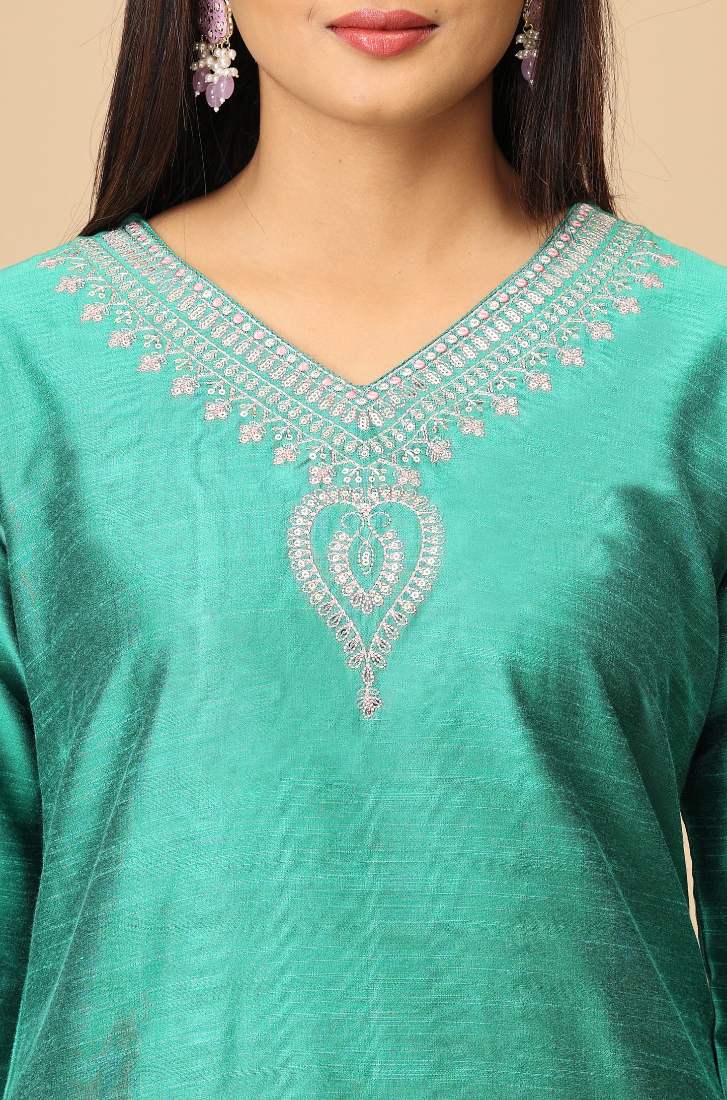 Green Sequence Embroidery Kurti