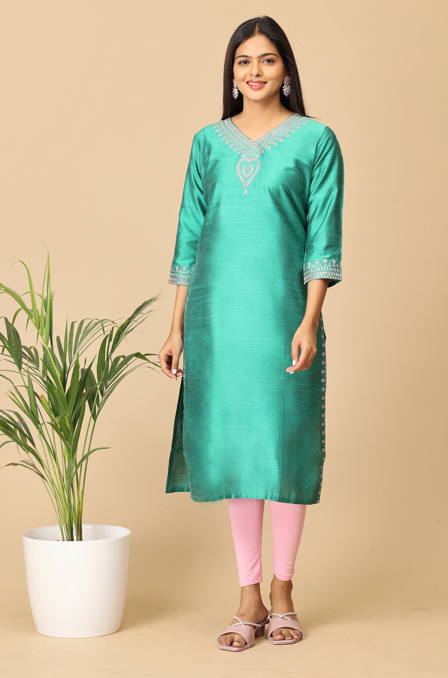 Green Sequence Embroidery Kurti