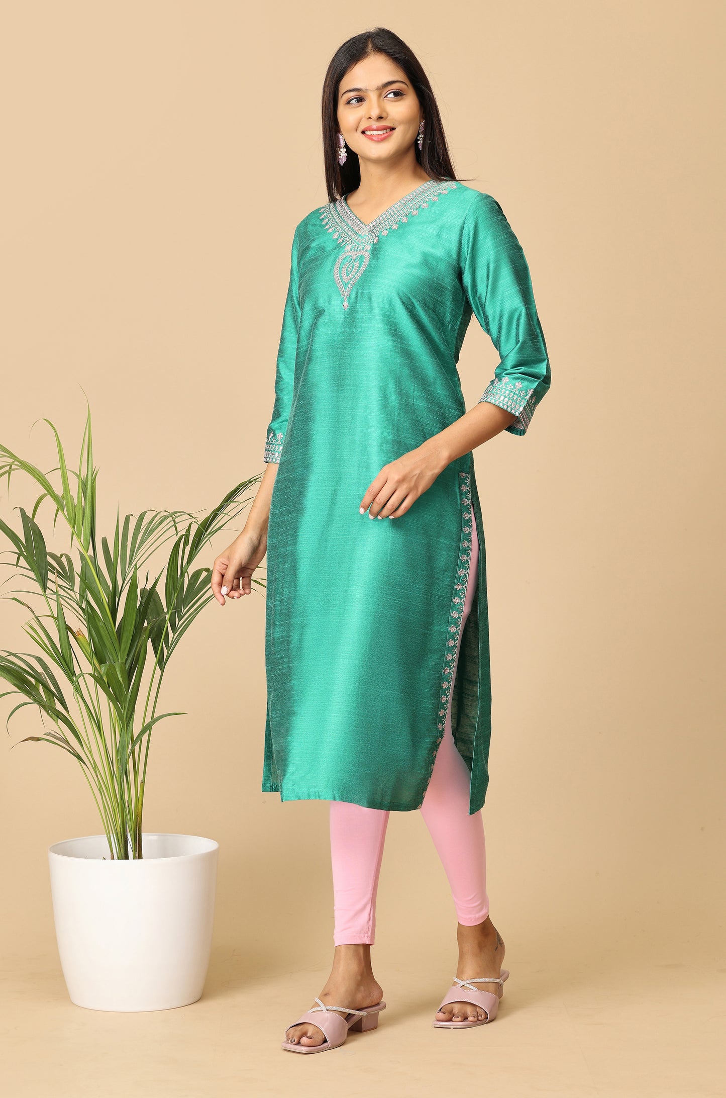 Green Sequence Embroidery Kurti