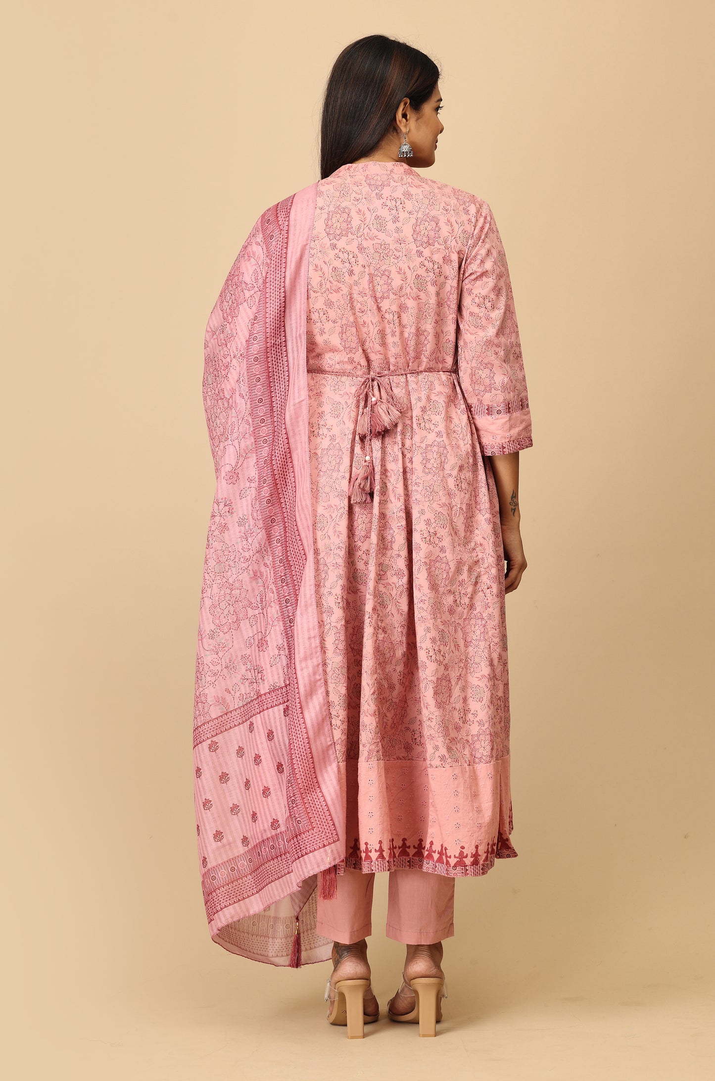 Mauve Cotton Printed with Sequence Embroidery Anarkali Set