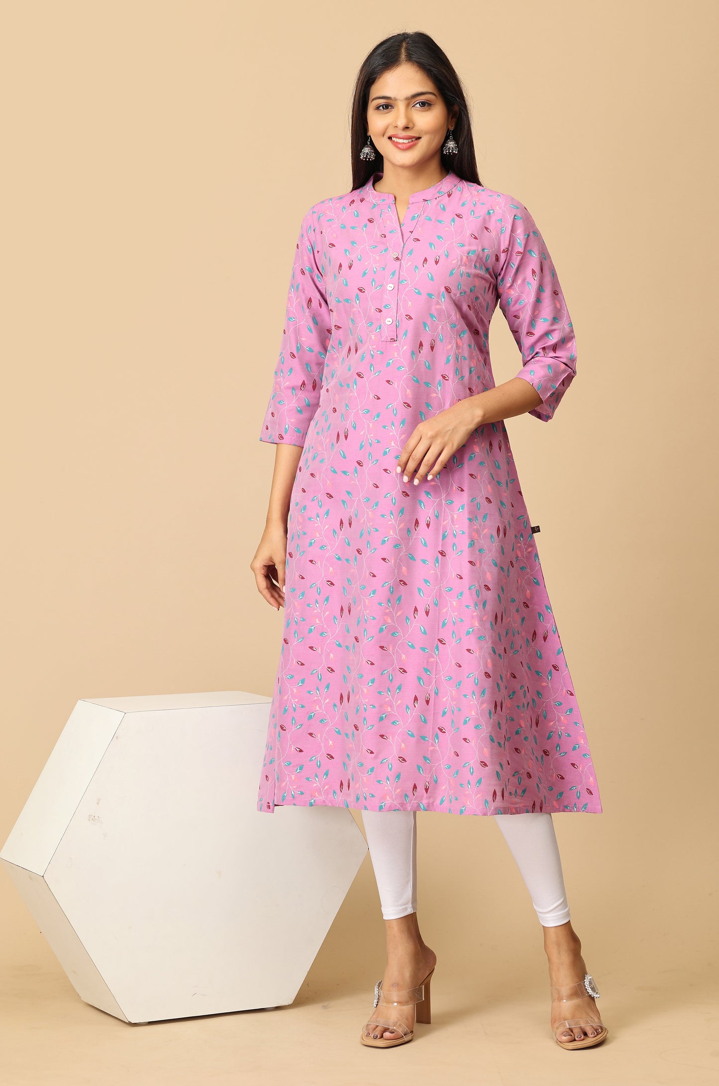 Mauve Slub Silk Printed Kurti